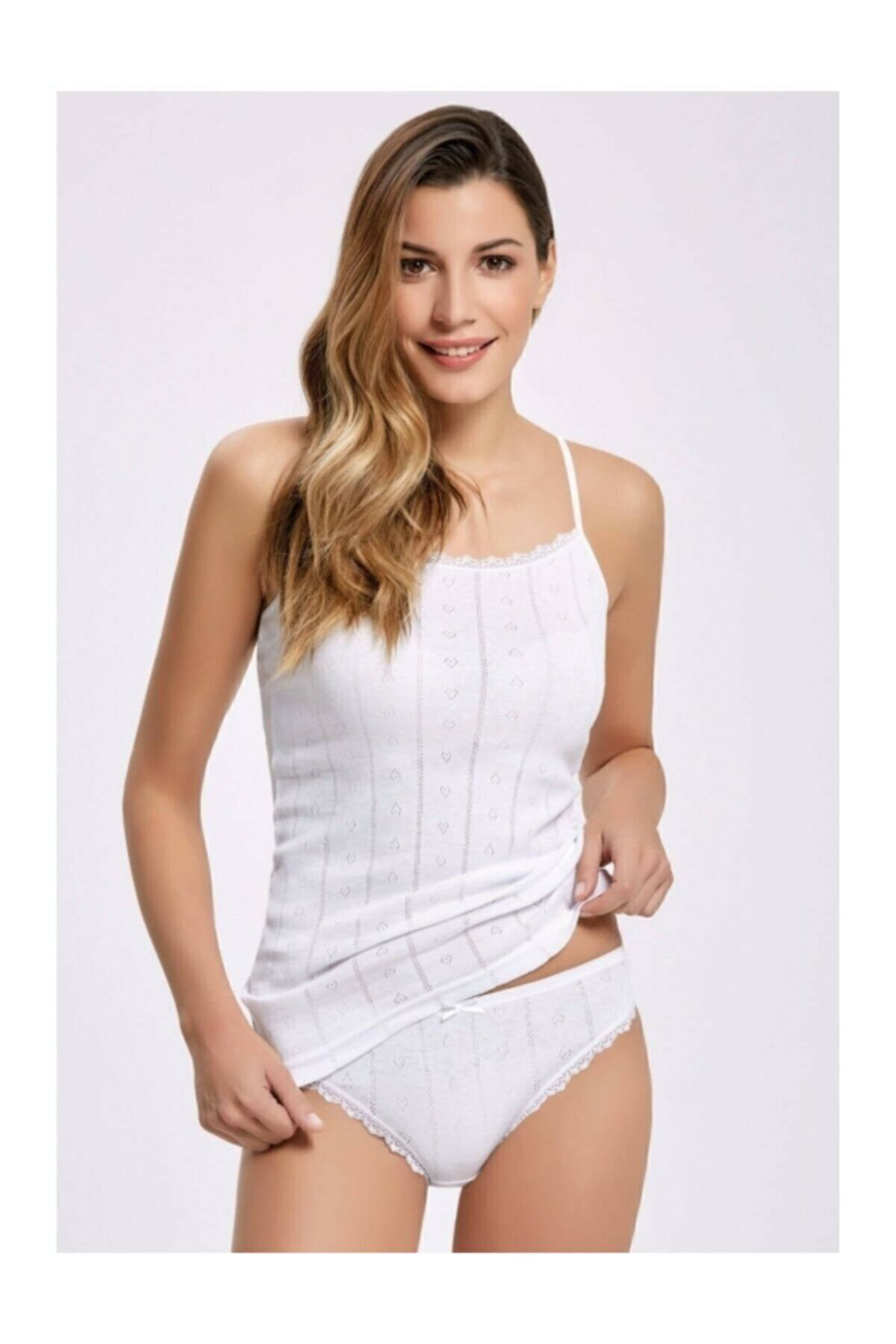 6 Adet Ekru Renk Jakarlı Ip Askılı Atlet