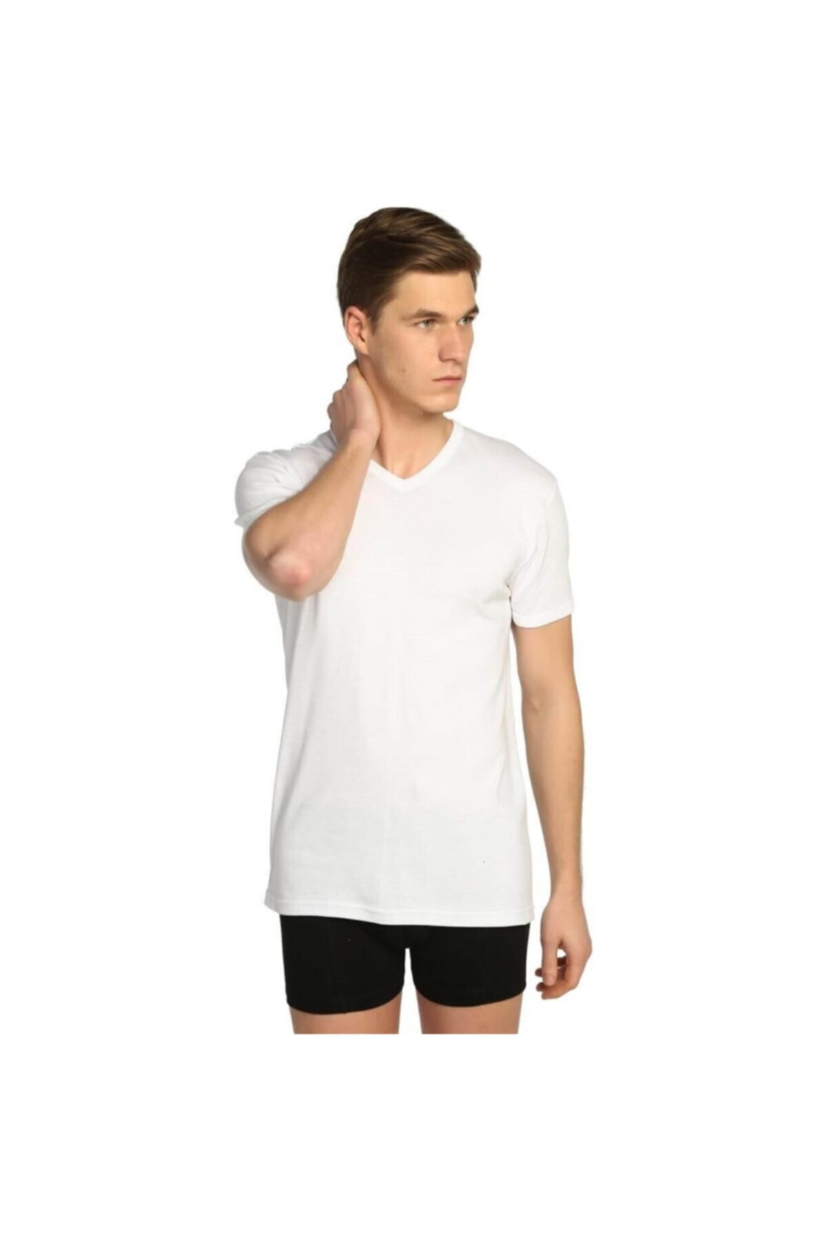 Gümüş 6 Adet Beyaz Renk V Yaka Kısa Kollu Fanila