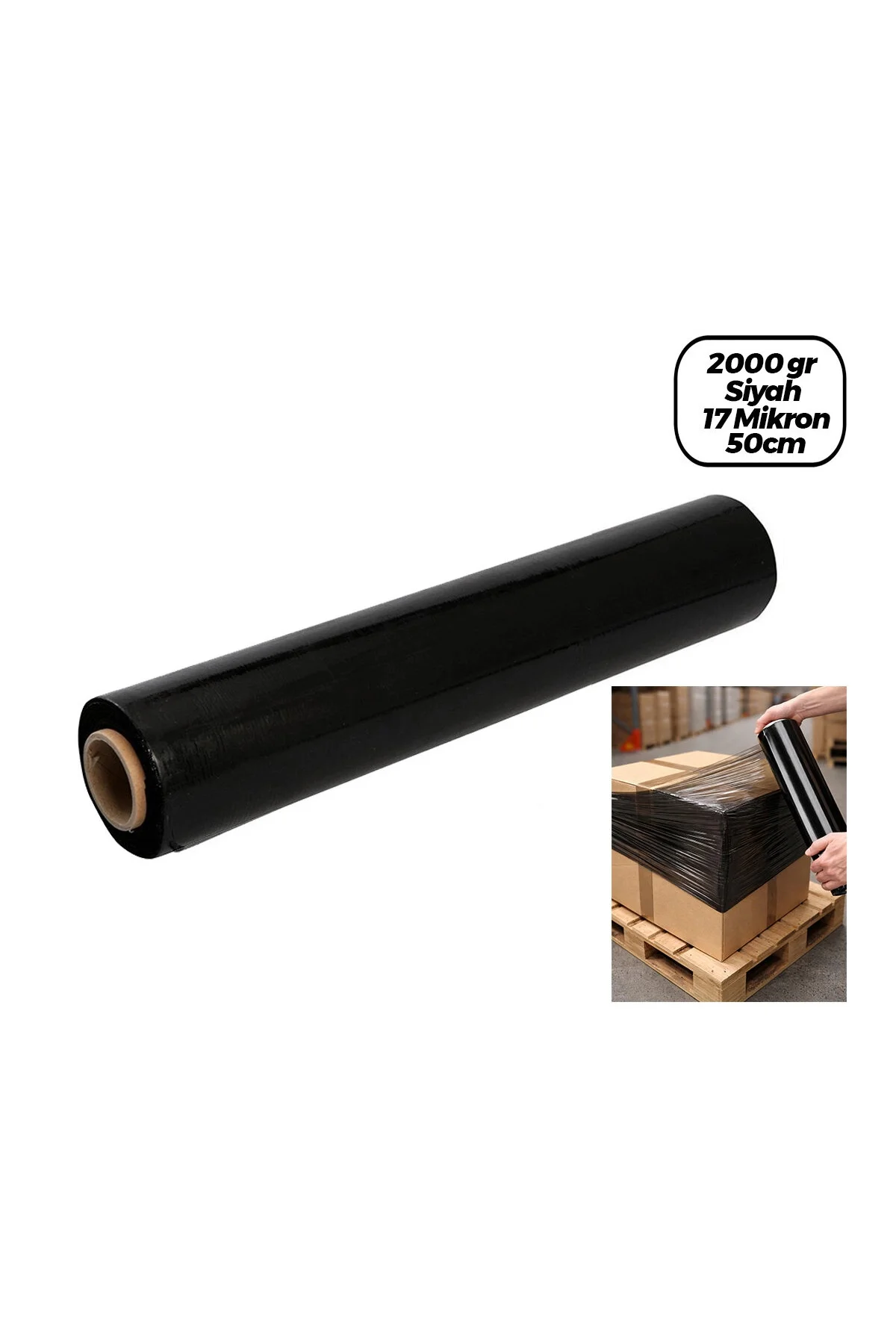 6 Adet Brüt: 2000GR = Net Streç: 1500GR Siyah Koli - Palet Streç Film 17 Mikron 50CM 6 Adet Brüt: 2000GR = Net Streç: 1500GR Siyah Koli - Palet Streç Film 17 Mikron 50CM - Görsel 3
