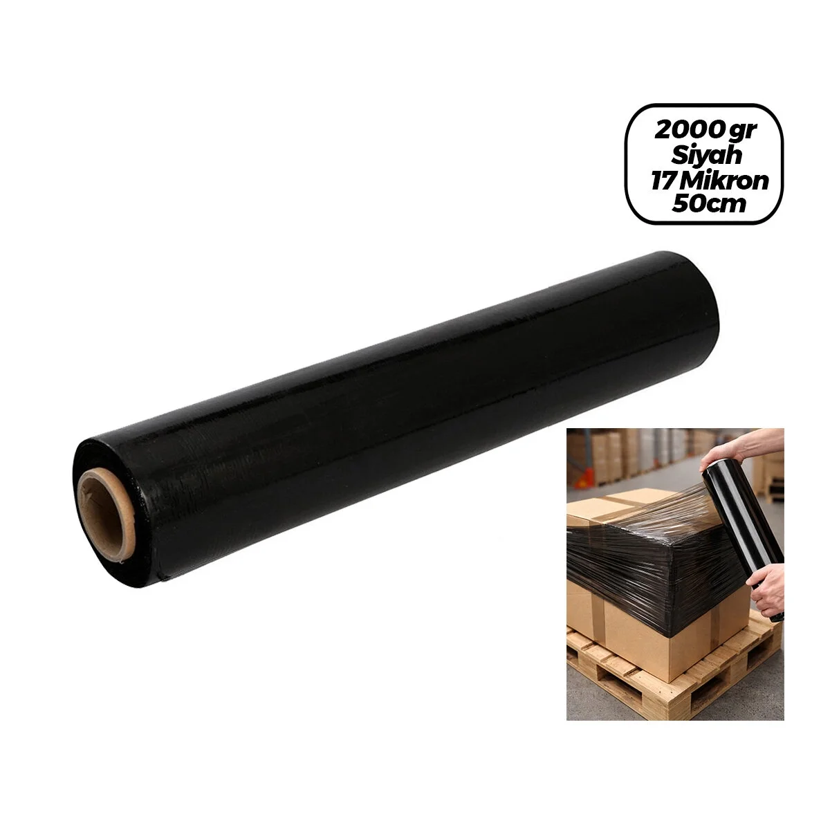 6 Adet Brüt: 2000gr = Net Streç: 1500gr Siyah Koli - Palet Streç Film 17 Mikron 50cm Bx40 Fiyatı, Yorumları ve Özellikleri