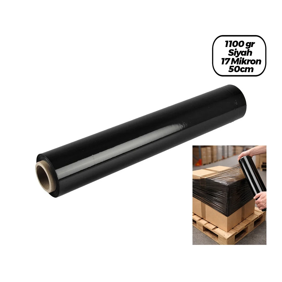 6 Adet Brüt:1100gr = Net Streç :600gr Siyah Koli - Palet Streç Film 17 Mikron 50cm Bx40 Fiyatı, Yorumları ve Özellikleri