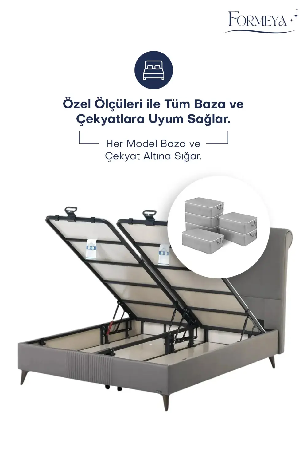 6 Adet Büyük Boy Gri Yatak Baza Altı Çok Amaçlı Hurç 64 x 45 x 22