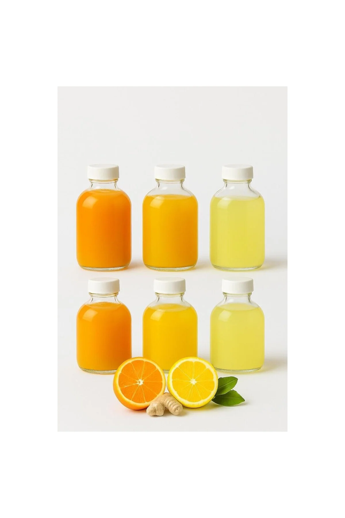 6 Adet Cam 50 ml Mini Shot Ginger Detox Şişe Plastik Sızdırmaz Ka