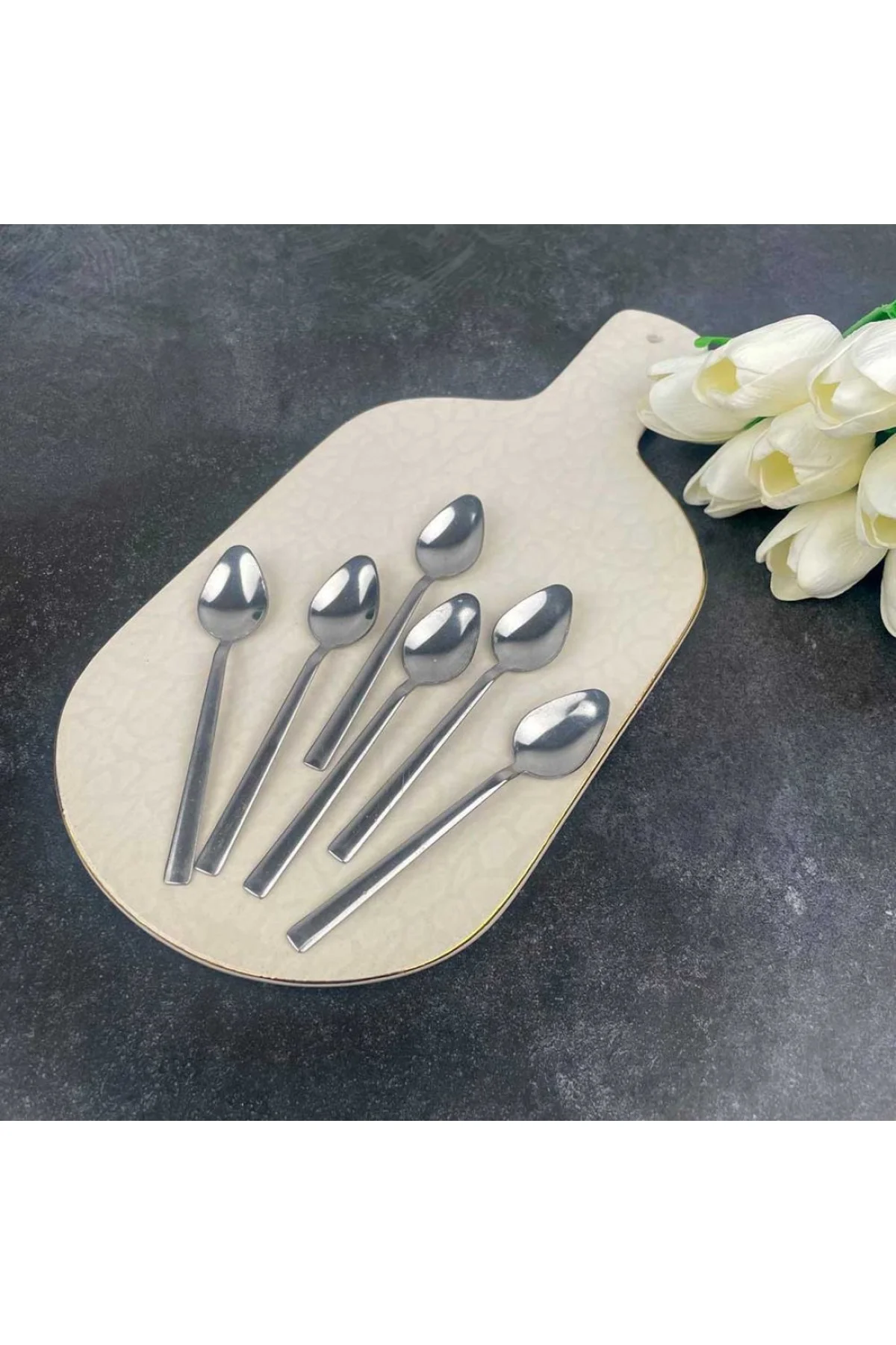 6 Adet Çelik Çay Kaşığı Çubuk Model