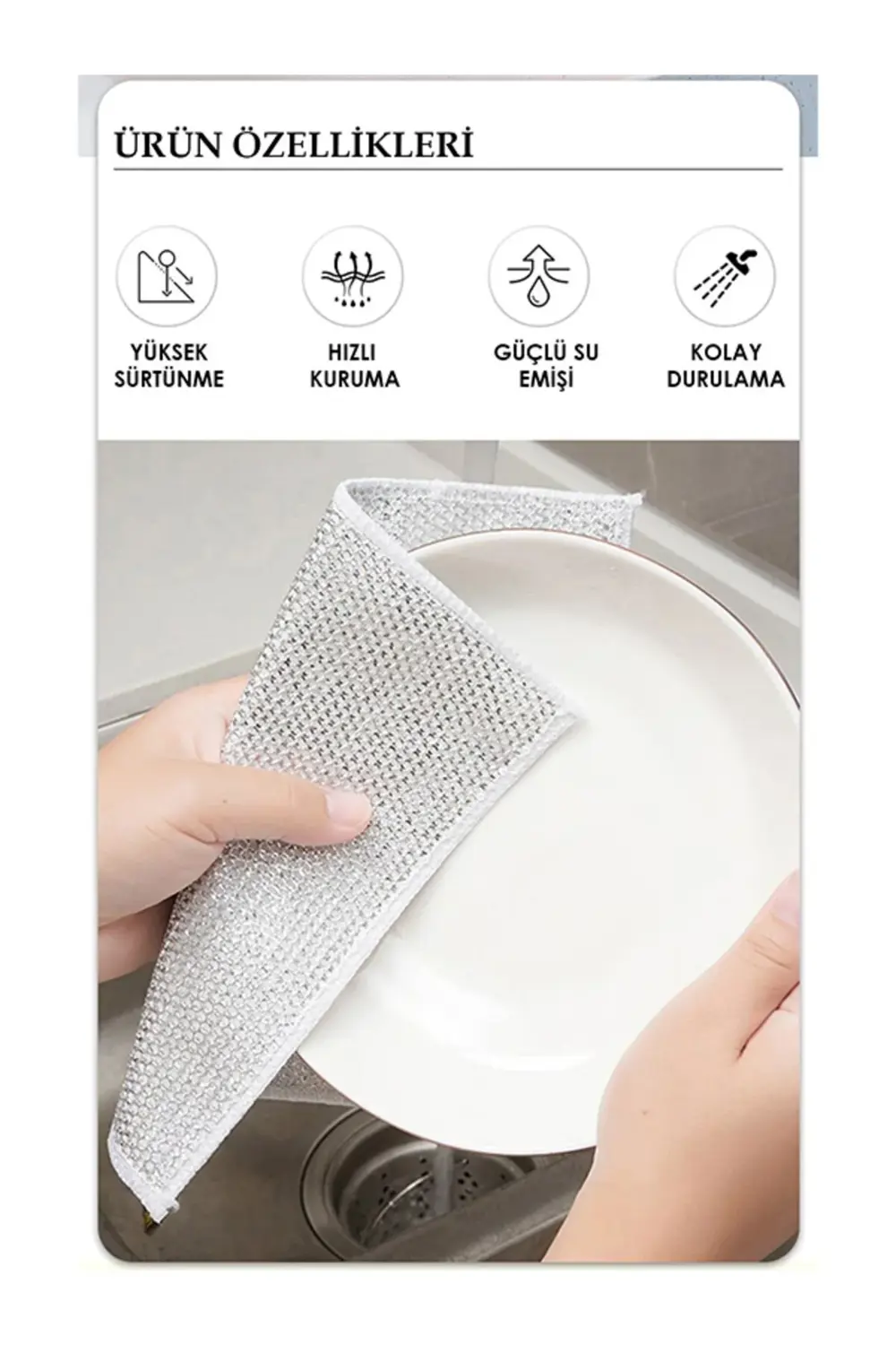 6 Adet Çizmez Çelik Tel Bulaşık Bezi – Çift Katmanlı Yağ ve Kir T