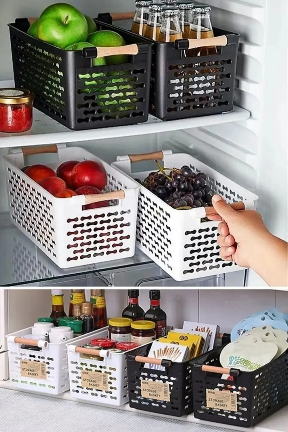 6 Adet Çok Amaçlı Tutacaklı Organizer Sepet - Dolap Içi Ve Buzdol