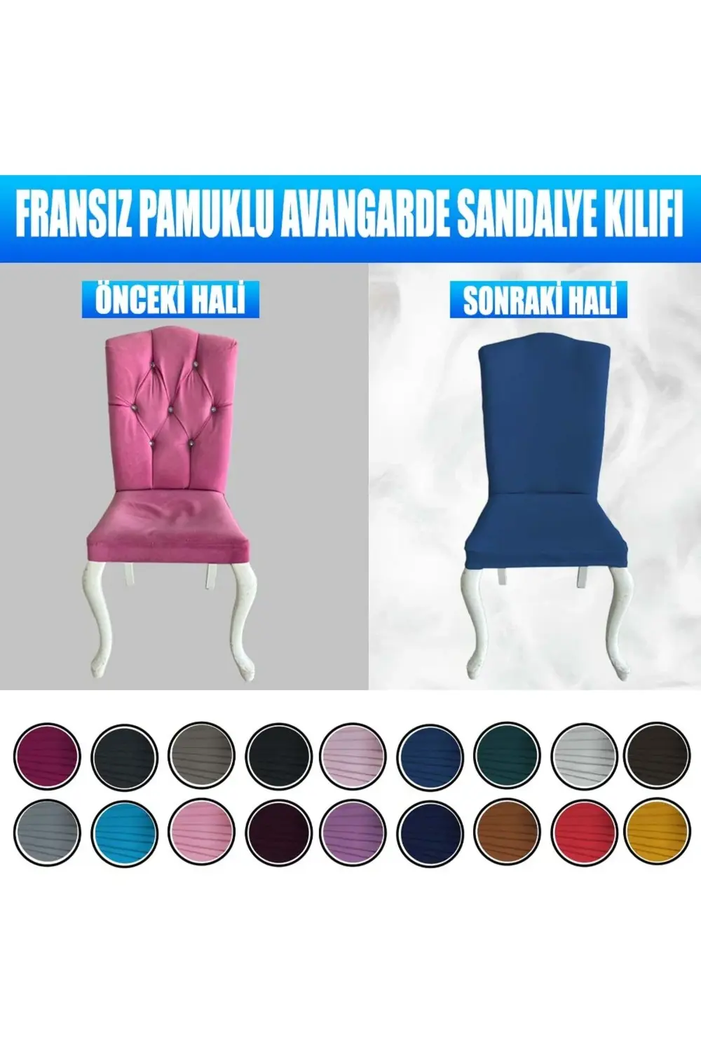 6 Adet Fransız Pamuklu Kumaş Avangarde Tipi Sandalye Kılıfı & San