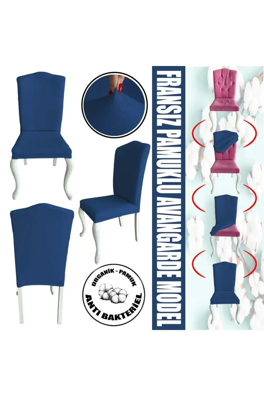 6 Adet Fransız Pamuklu Kumaş Avangarde Tipi Sandalye Kılıfı & San