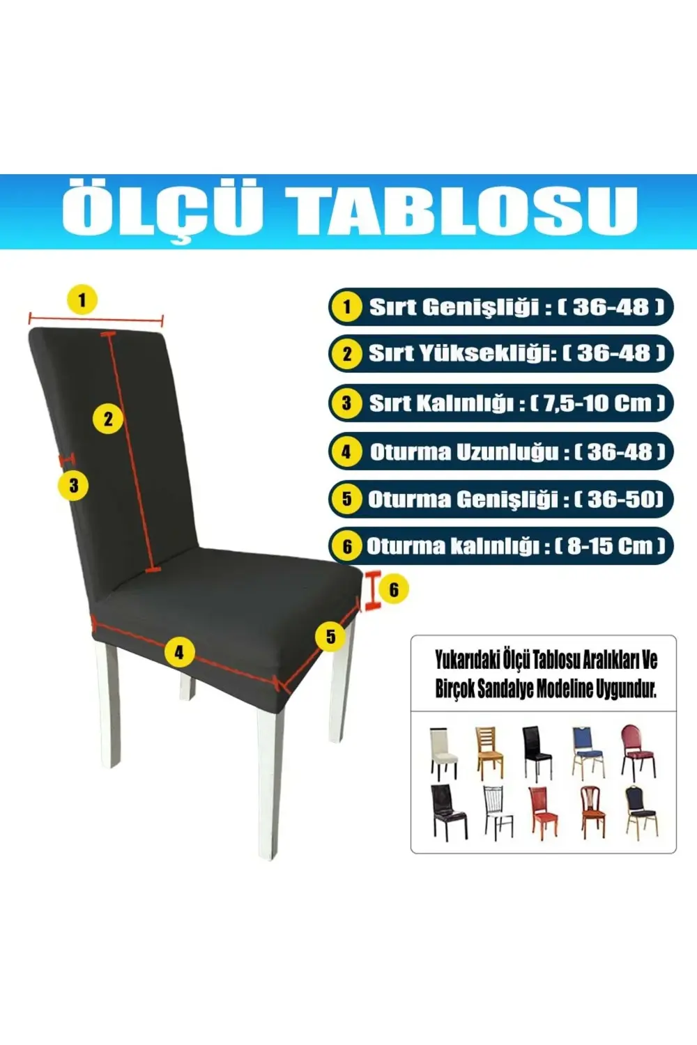 6 Adet Fransız Pamuklu Kumaş Salon Tipi Sandalye Kılıfı & Sandaly