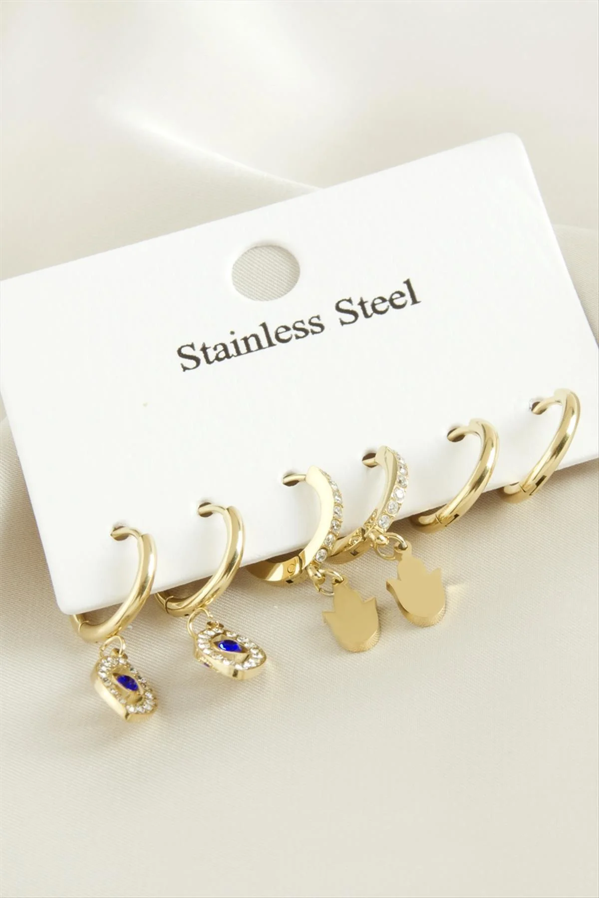 6 Adet Göz Zirkon Taşlı Lüks Çelik Küpe