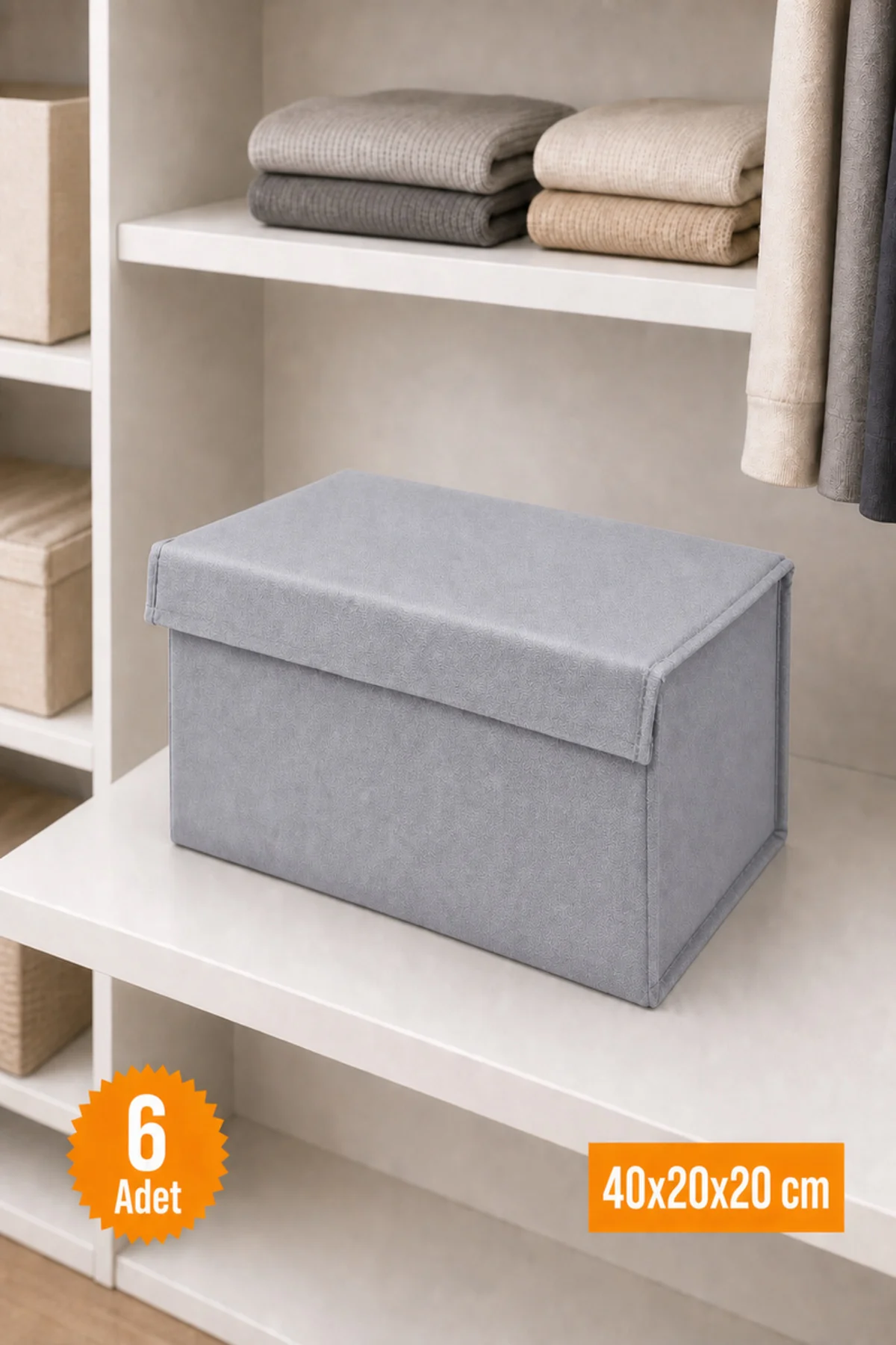 6 Adet Gri Kapaklı Dolap İçi Düzenleyici, Katlanabilir Kıyafet Saklama Kutusu, Raf Düzenleyici Organizer Large 40x20x20cm 6 Adet Gri Kapaklı Dolap İçi Düzenleyici, Katlanabilir Kıyafet Saklama Kutusu, Raf Düzenleyici Organizer Large 40x20x20cm