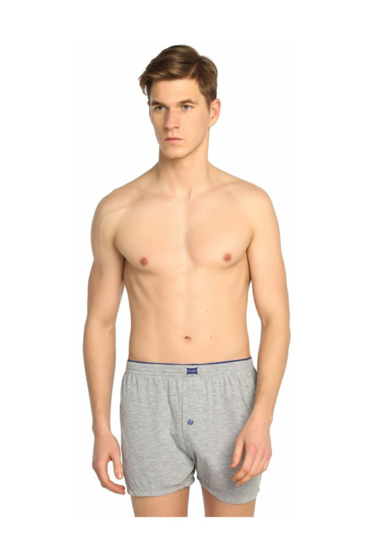 6 Adet Gri Renk Düğmeli Penye Boxer