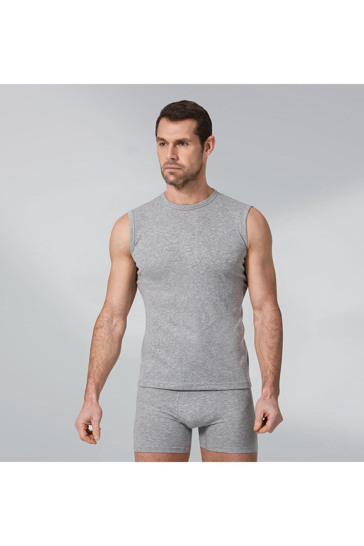 6 Adet Gri Renk Kolsuz Bisiklet Yaka Ribana Atlet