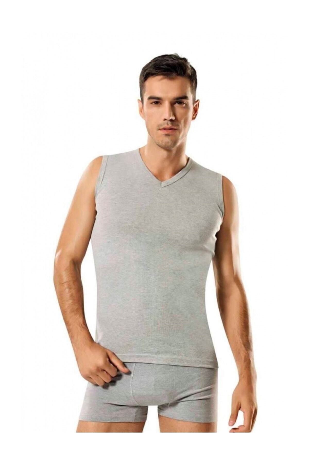 6 Adet Gri Renk V Yaka Kolsuz Atlet