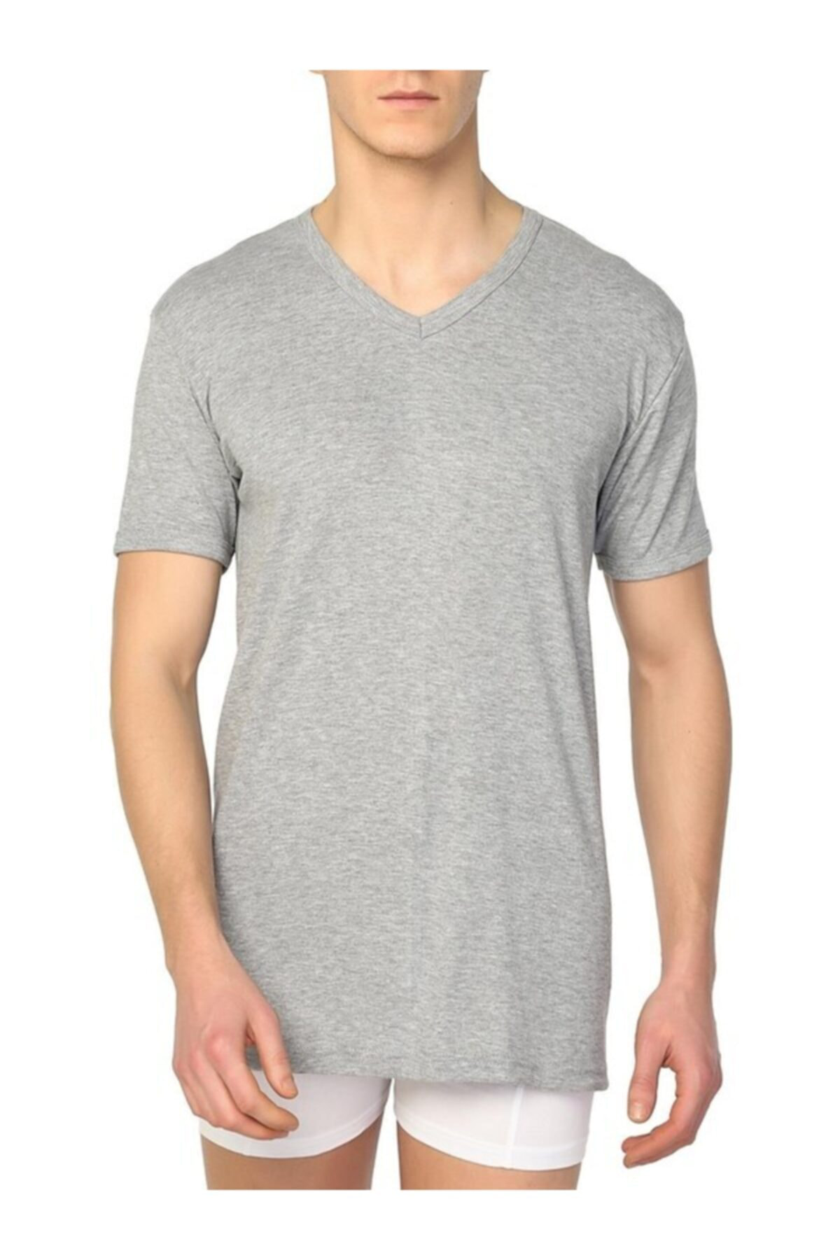 6 Adet Beyaz Renk V Yaka Kısa Kollu Fanila