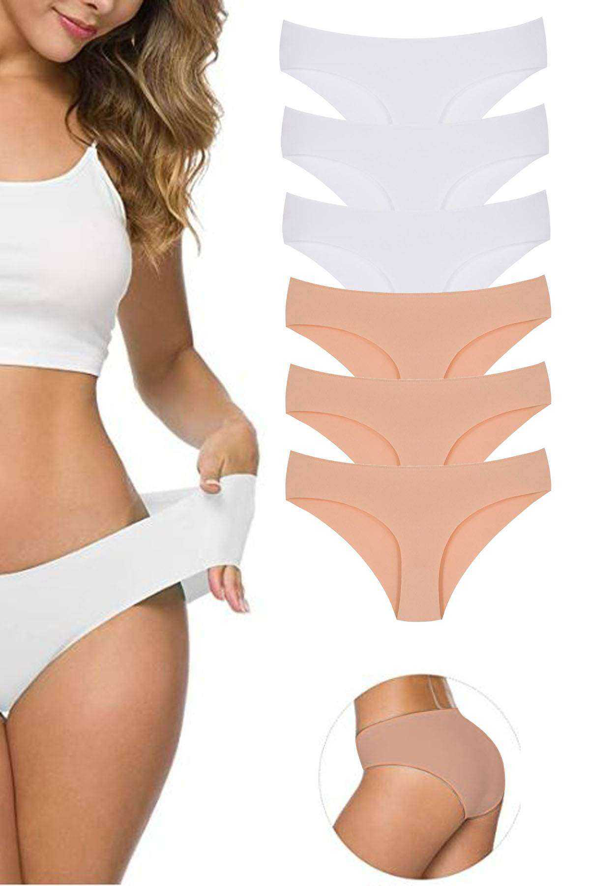 Just Cheap Store 6 Adet Kadın Dikişsiz Lazer Kesim Esnek İz Yapmayan Külot S3