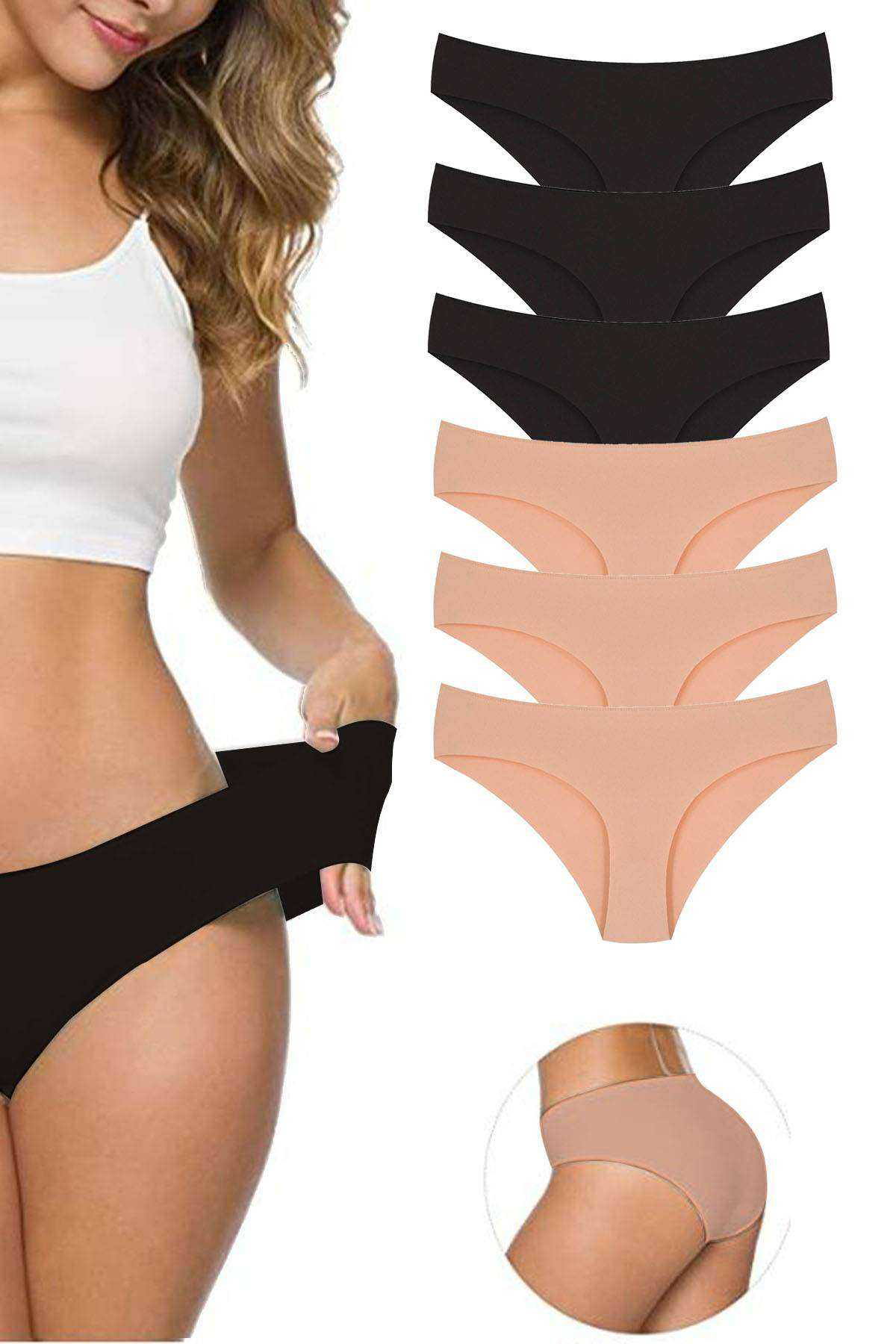 Just Cheap Store 6 Adet Kadın Dikişsiz Lazer Kesim Esnek İz Yapmayan Külot S2