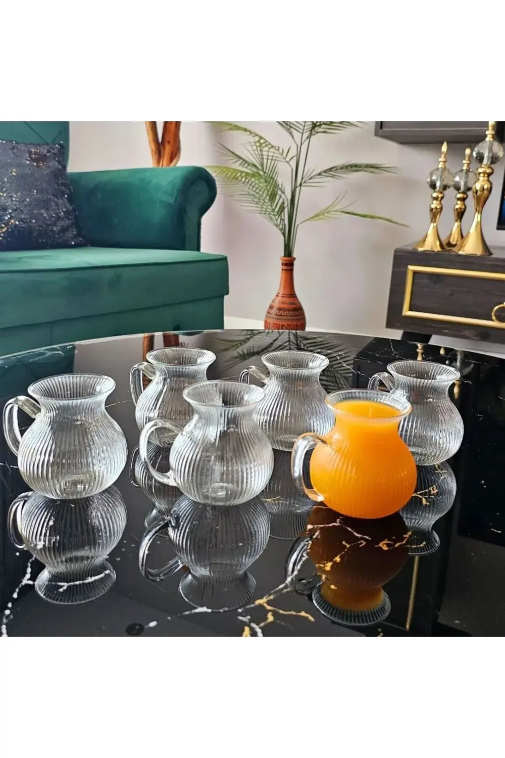 6 Adet Keyfi Ala Borosilikat 6'lı Çay Bardağı