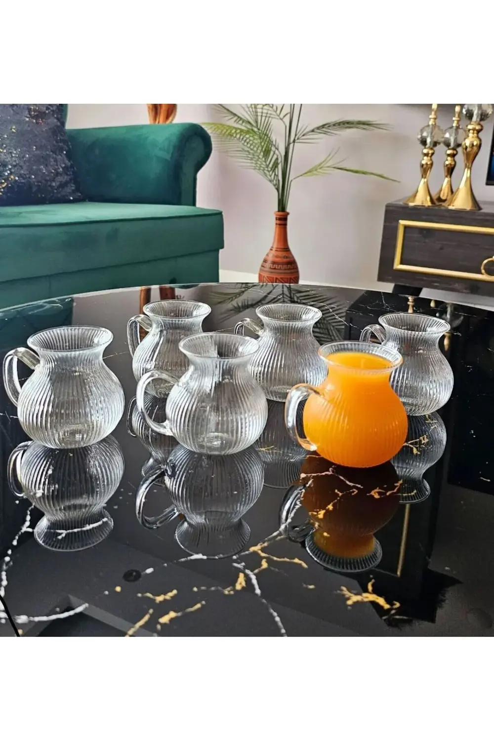 6 Adet Keyfi Ala Borosilikat 6'lı Çay Bardağı