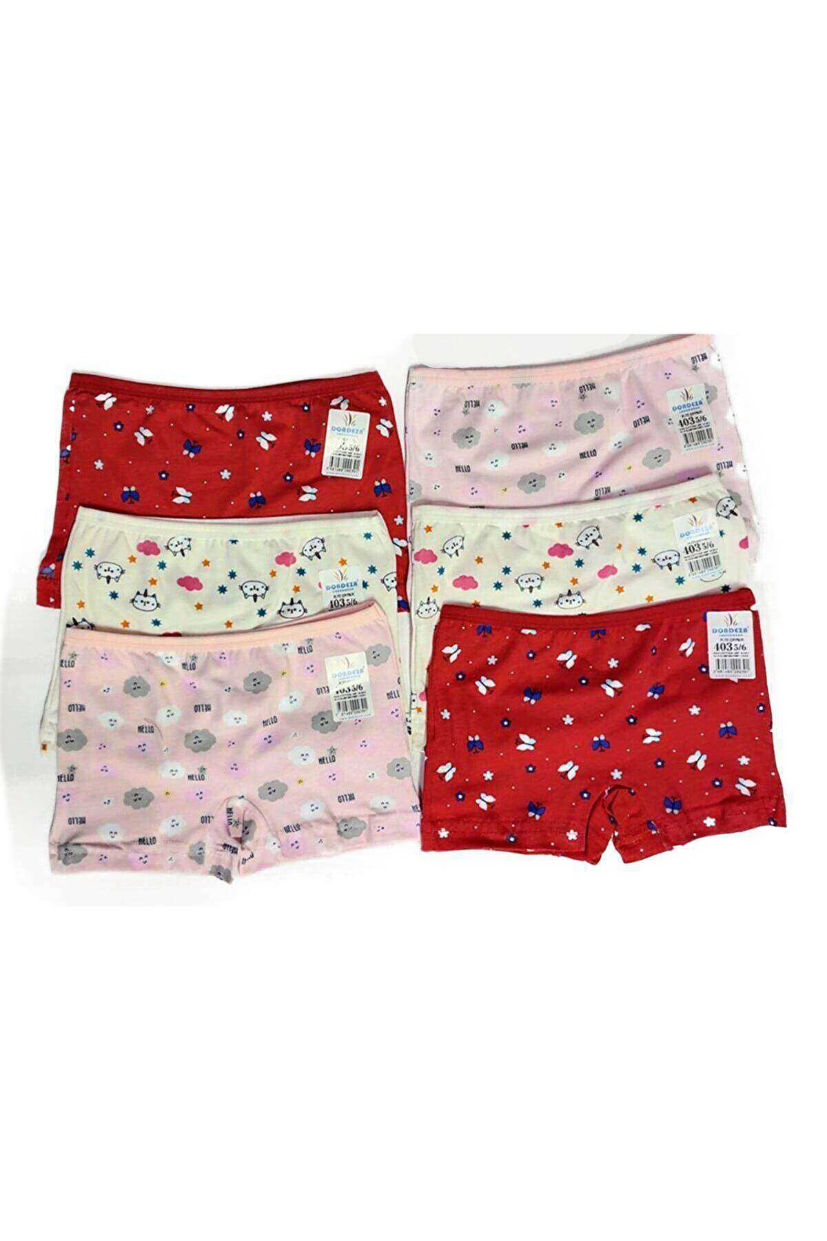 Just Cheap Store 6 Adet Kiz Çocuk Desenli Penye Boxer 403