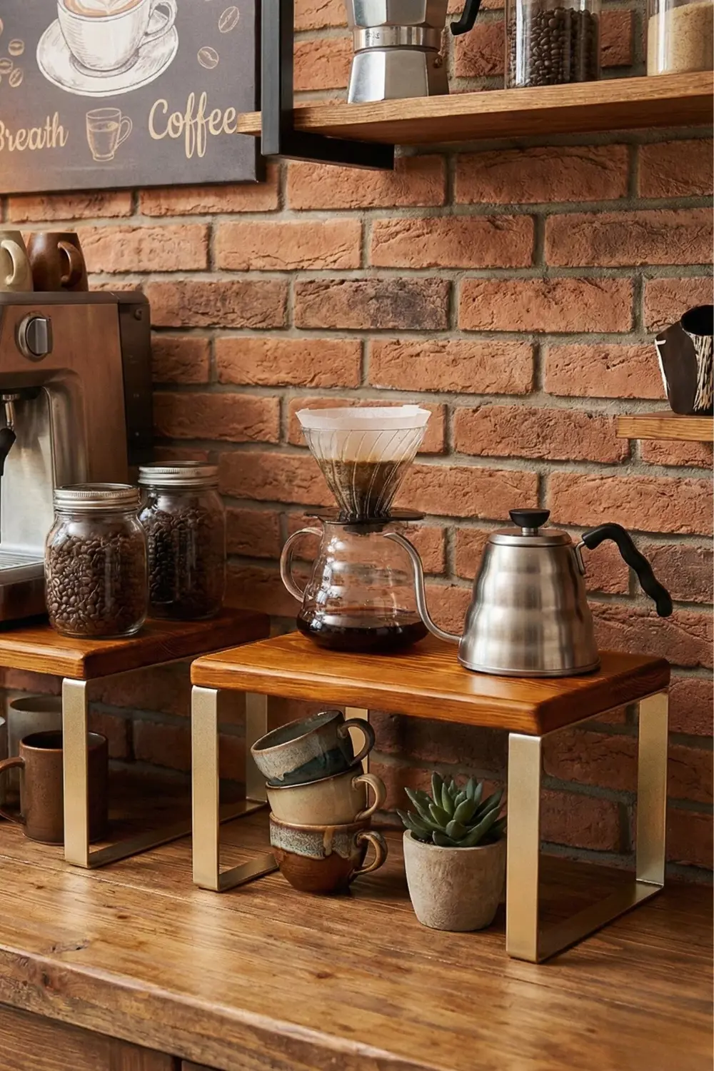 6 Adet Lüks Ahşap Düzenleyici Raf Dolap İçi Tezgah Üstü Metal Aya