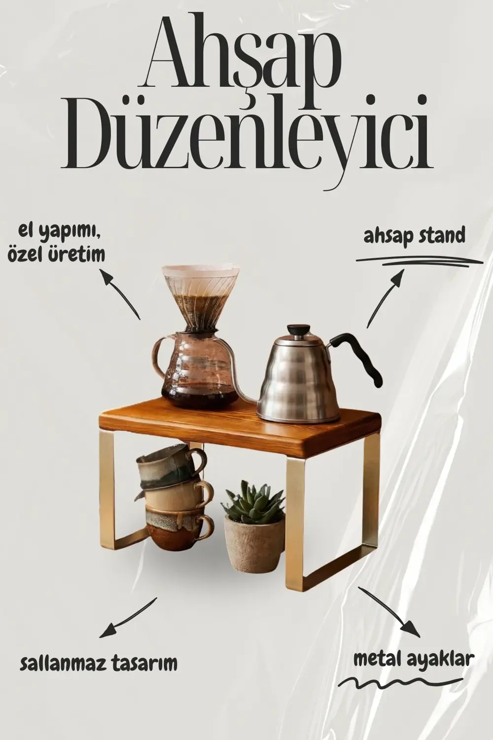 6 Adet Lüks Ahşap Düzenleyici Raf Dolap İçi Tezgah Üstü Metal Aya