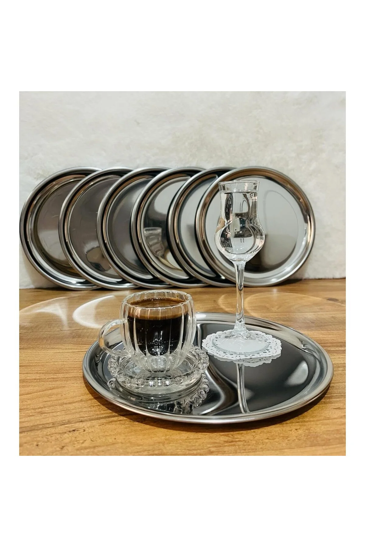 6 Adet Lüx Gümüş Paslanmaz Çelik Yuvarlak Çay,Kahve,Pasta Servis 