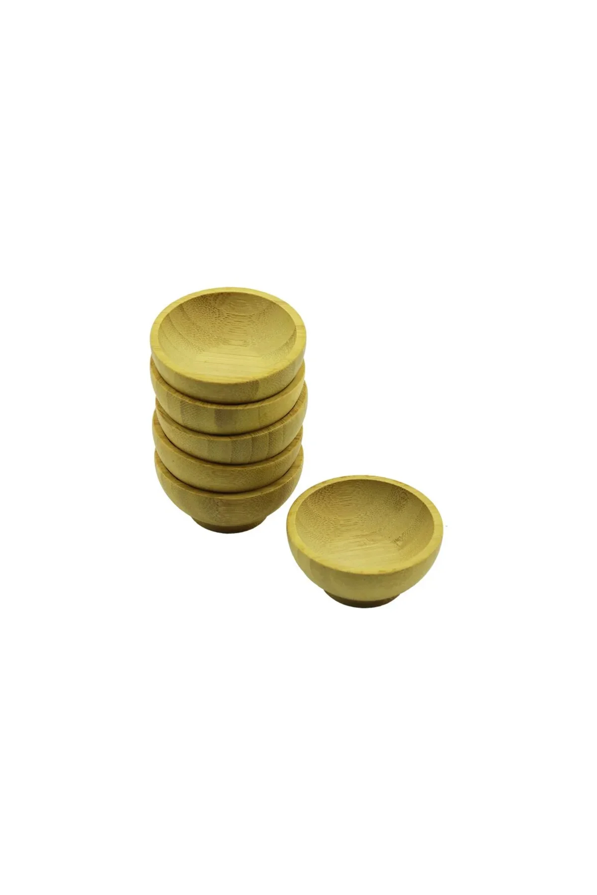 6 Adet Mini Ahşap Bambu Lokumluk - Çerezlik Kase Derinlik: 1.5CM - Çap: 6.2CM