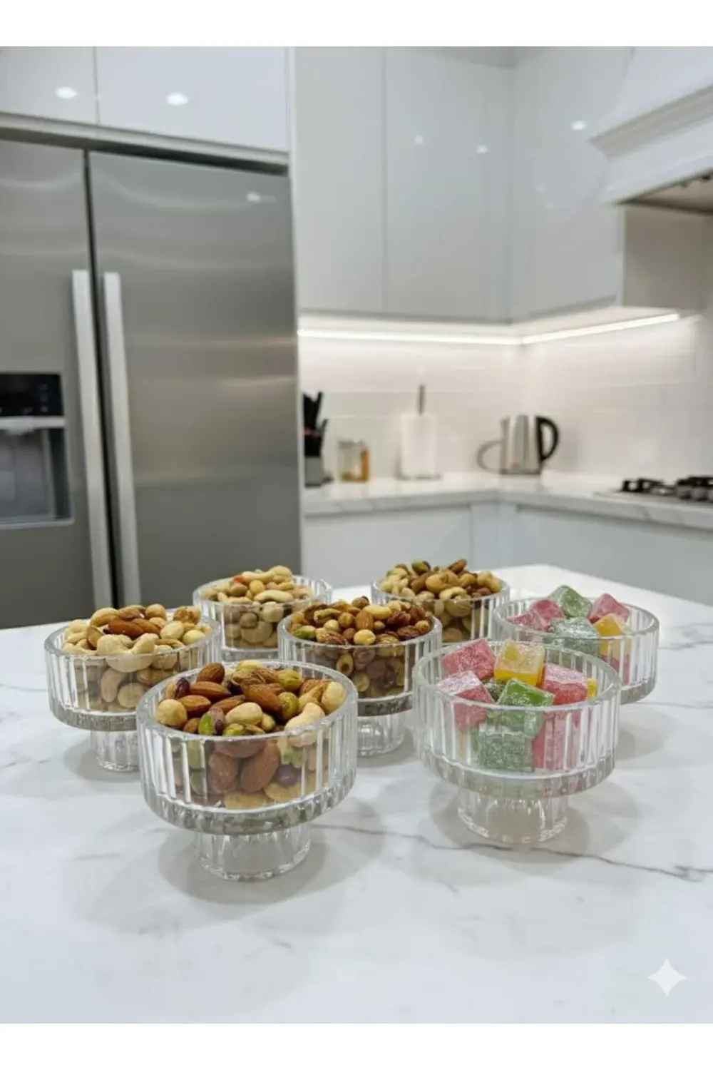 6 Adet Origami Desen Çizgili Cam Mumluk | Çok Amaçlı Mumluk Çerez