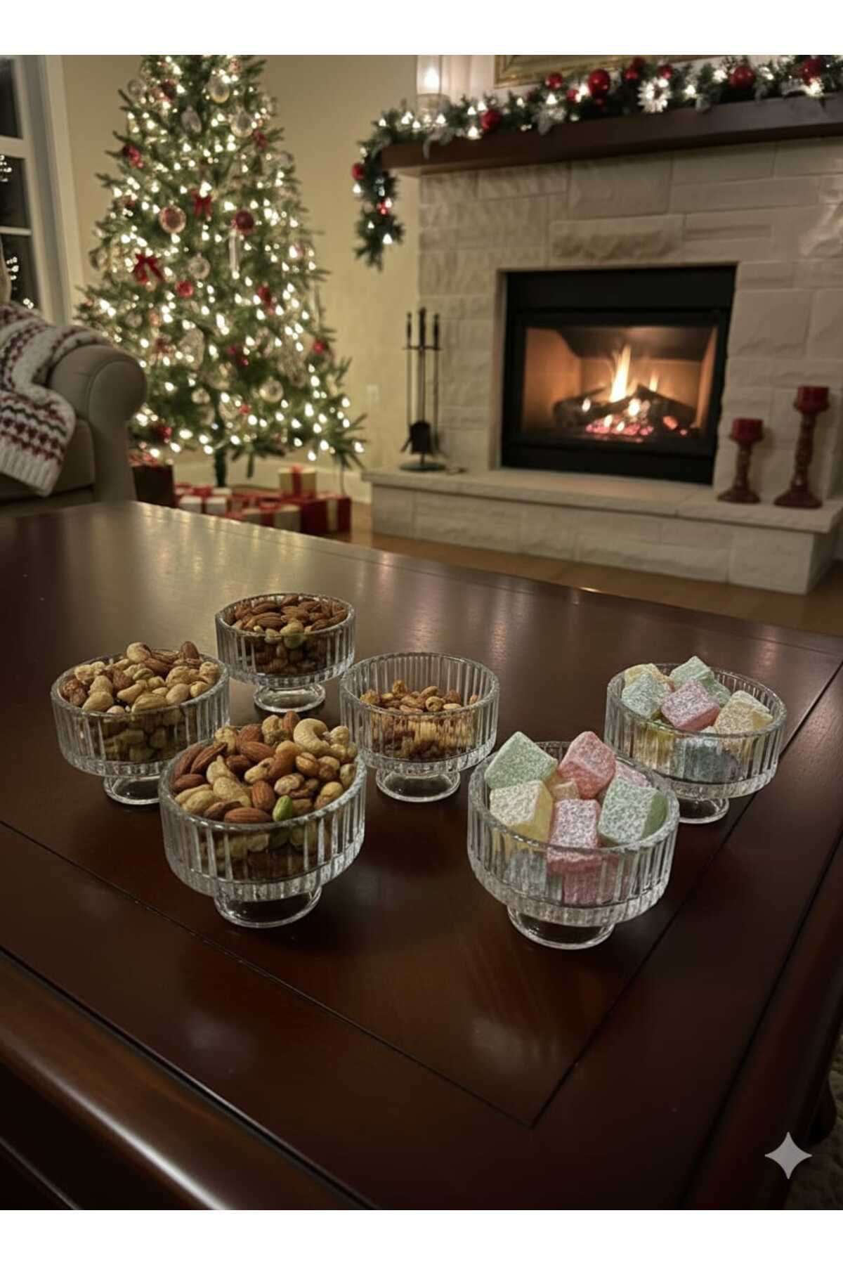 6 Adet Origami Desen Çizgili Cam Mumluk | Çok Amaçlı Mumluk Çerez