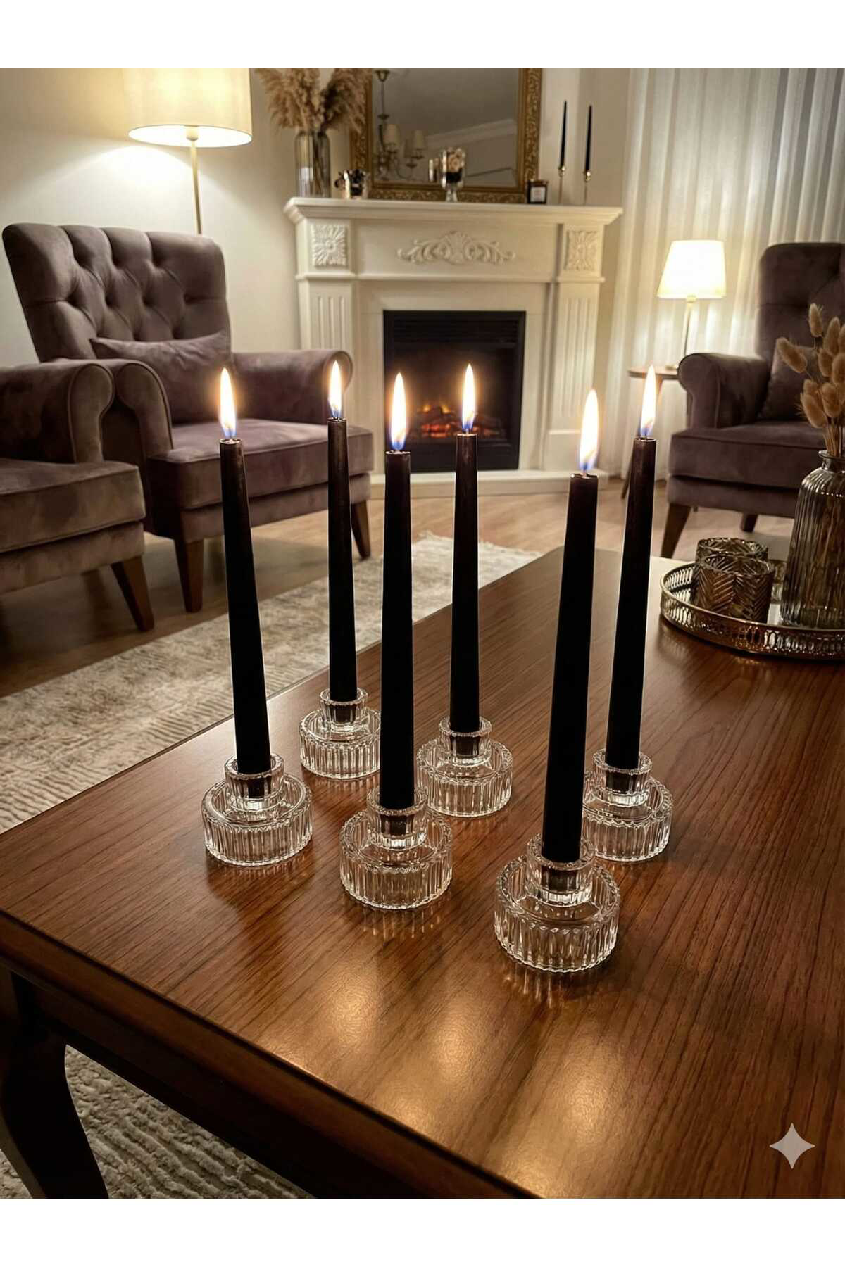 6 Adet Origami Desen Çizgili Cam Mumluk | Çok Amaçlı Mumluk Çerez