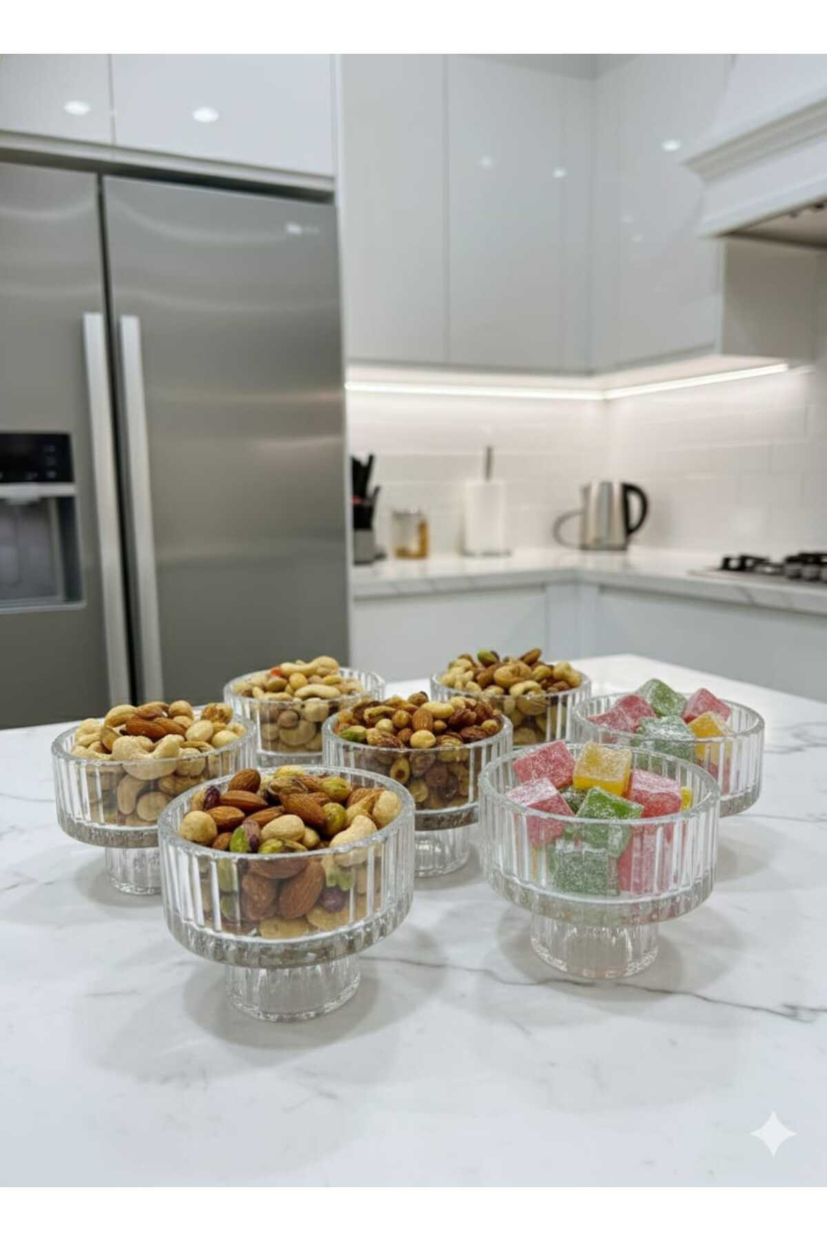 6 Adet Origami Desen Çizgili Cam Mumluk | Çok Amaçlı Mumluk Çerez