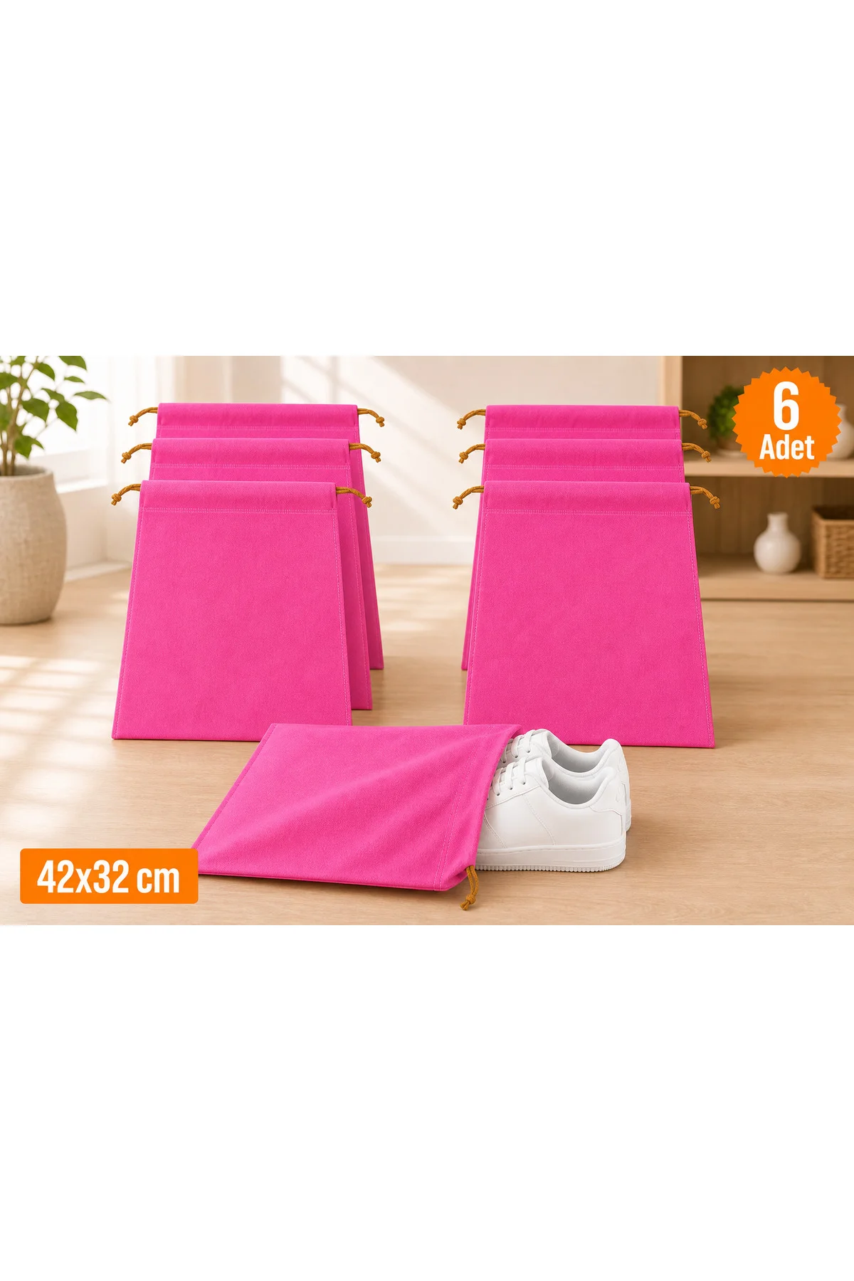 6 Adet Pembe Büzgülü Ayakkabı Saklama Çantası Seyahat Hurcu Çok Amaçlı Dolap Çekmece Valiz Düzenleyici