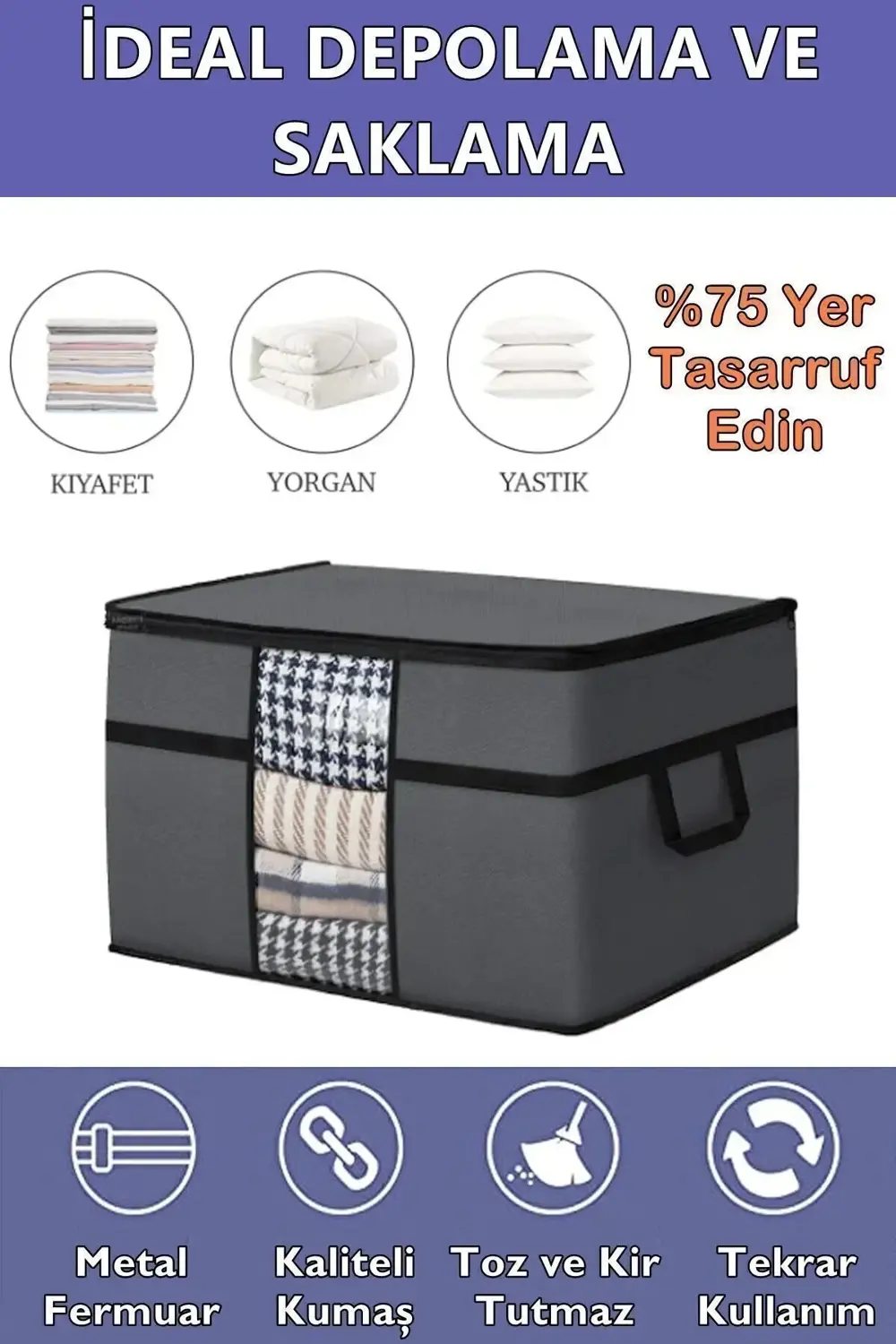 6 Adet Pencereli Yastık Saklama Hurcu - Mega Boy Yorgan Hurç Orga