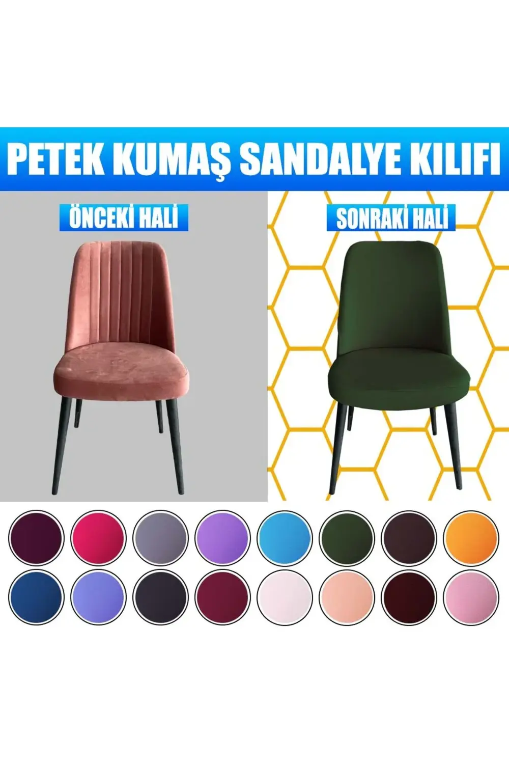 6 Adet Petek Kumaş Gül Tipi Sandalye Kılıfı & Sandalye Örtüsü Set