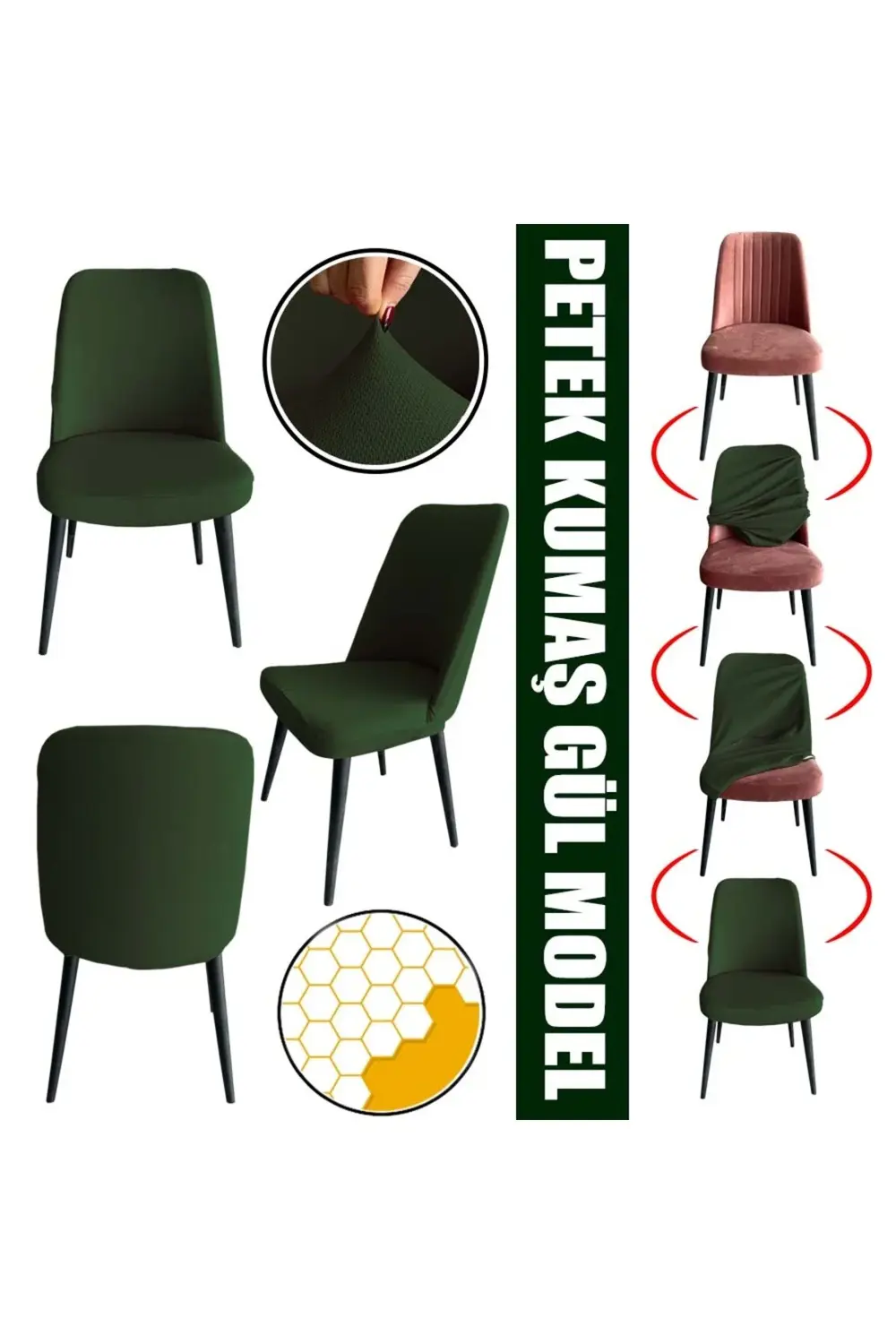 6 Adet Petek Kumaş Gül Tipi Sandalye Kılıfı & Sandalye Örtüsü Set