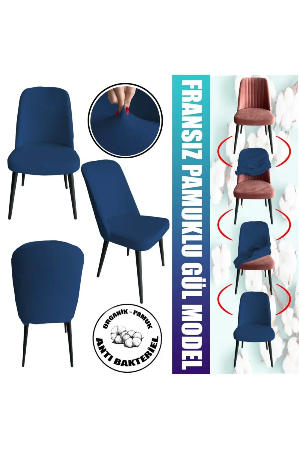 6 Adet Petek Kumaş Gül Tipi Sandalye Kılıfı & Sandalye Örtüsü Set