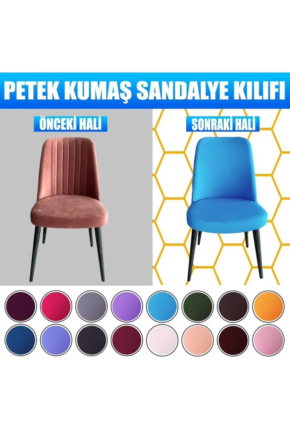6 Adet Petek Kumaş Gül Tipi Sandalye Kılıfı & Sandalye Örtüsü Set