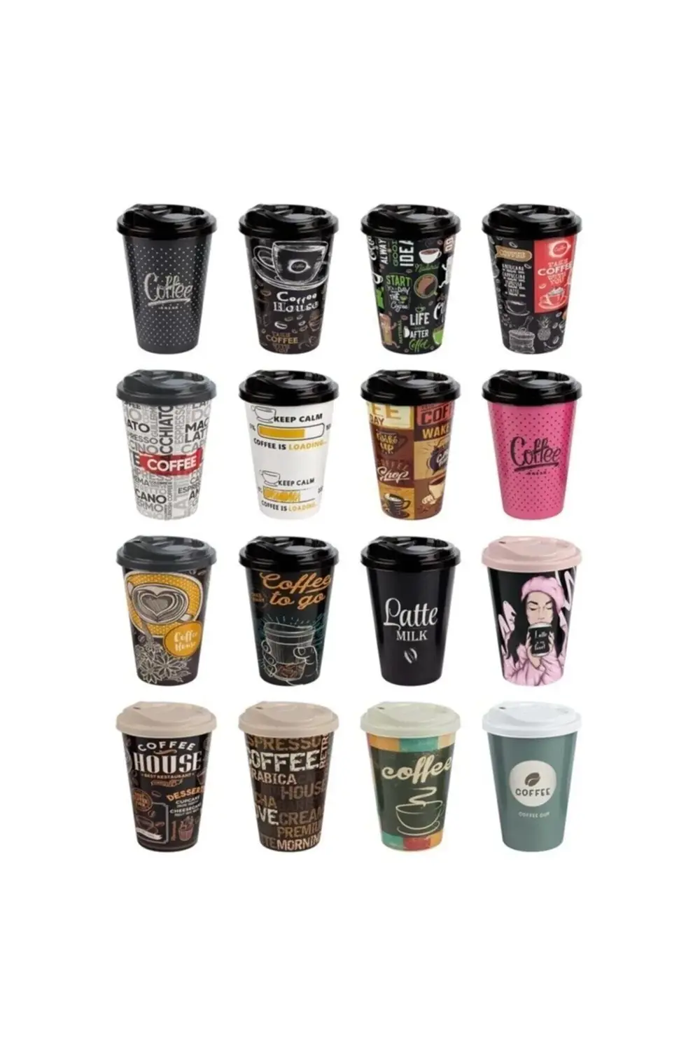 6 Adet Plastik Kapaklı Kahve Bardağı 500ml Coffee Bardak