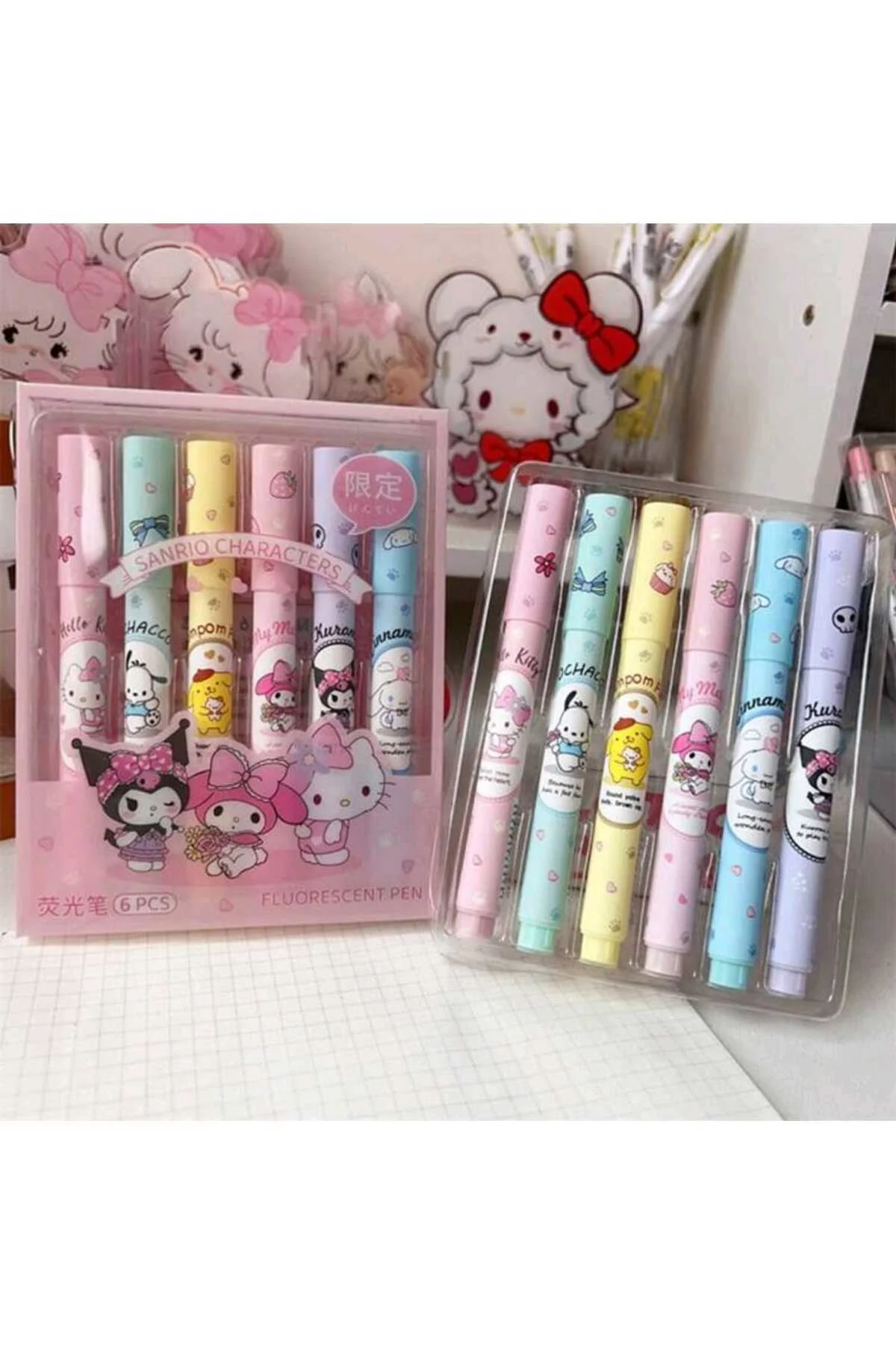 6 Adet Sanrio Neon Fosforlu Kalem Seti