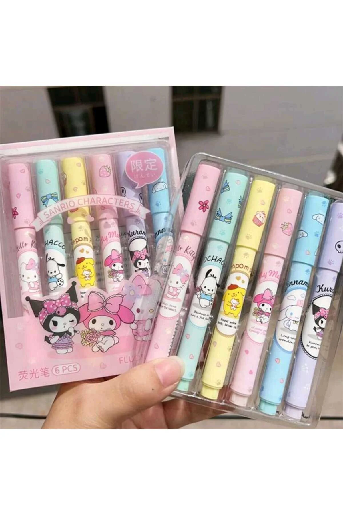 6 Adet Sanrio Neon Fosforlu Kalem Seti
