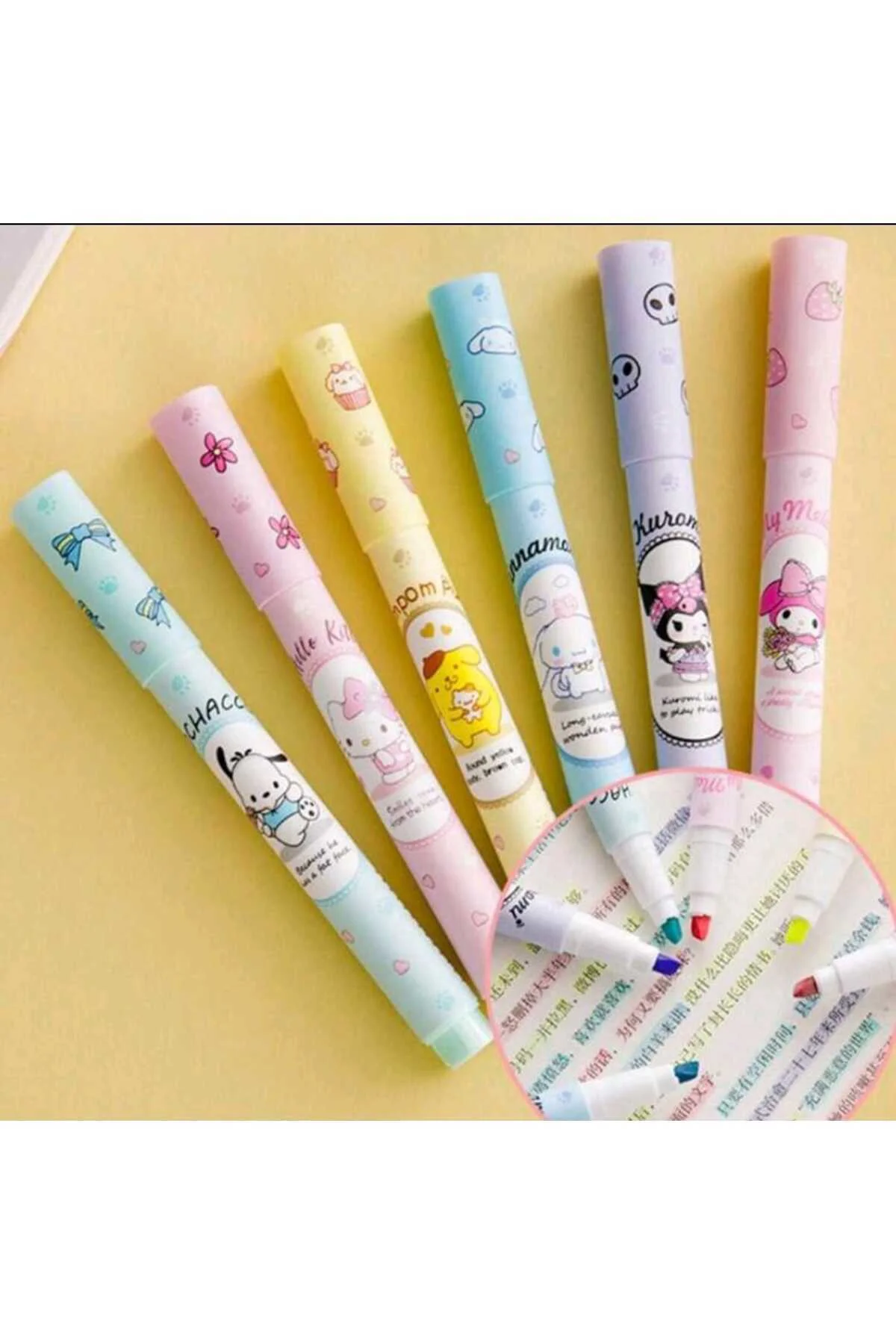 6 Adet Sanrio Neon Fosforlu Kalem Seti