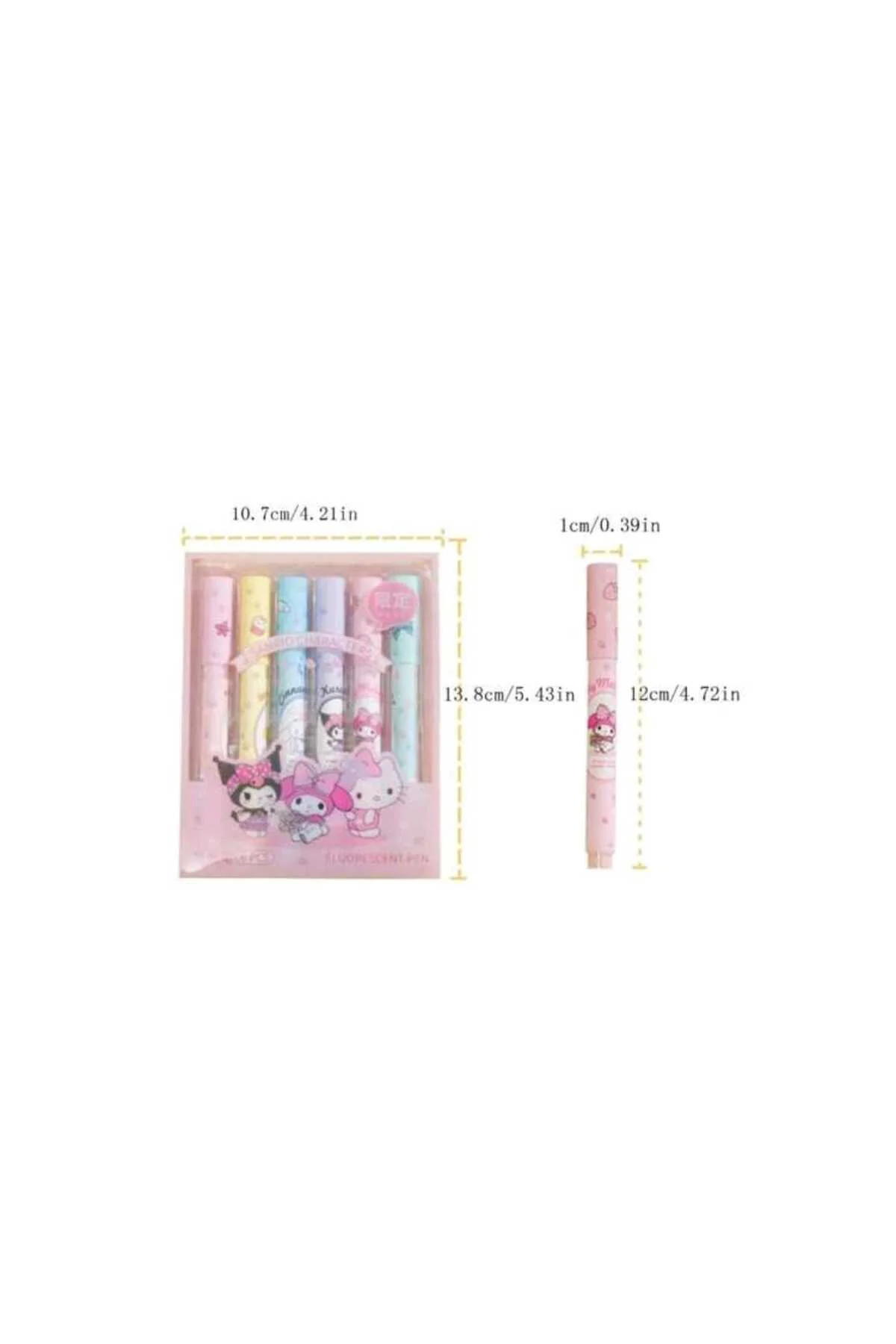 6 Adet Sanrio Neon Fosforlu Kalem Seti