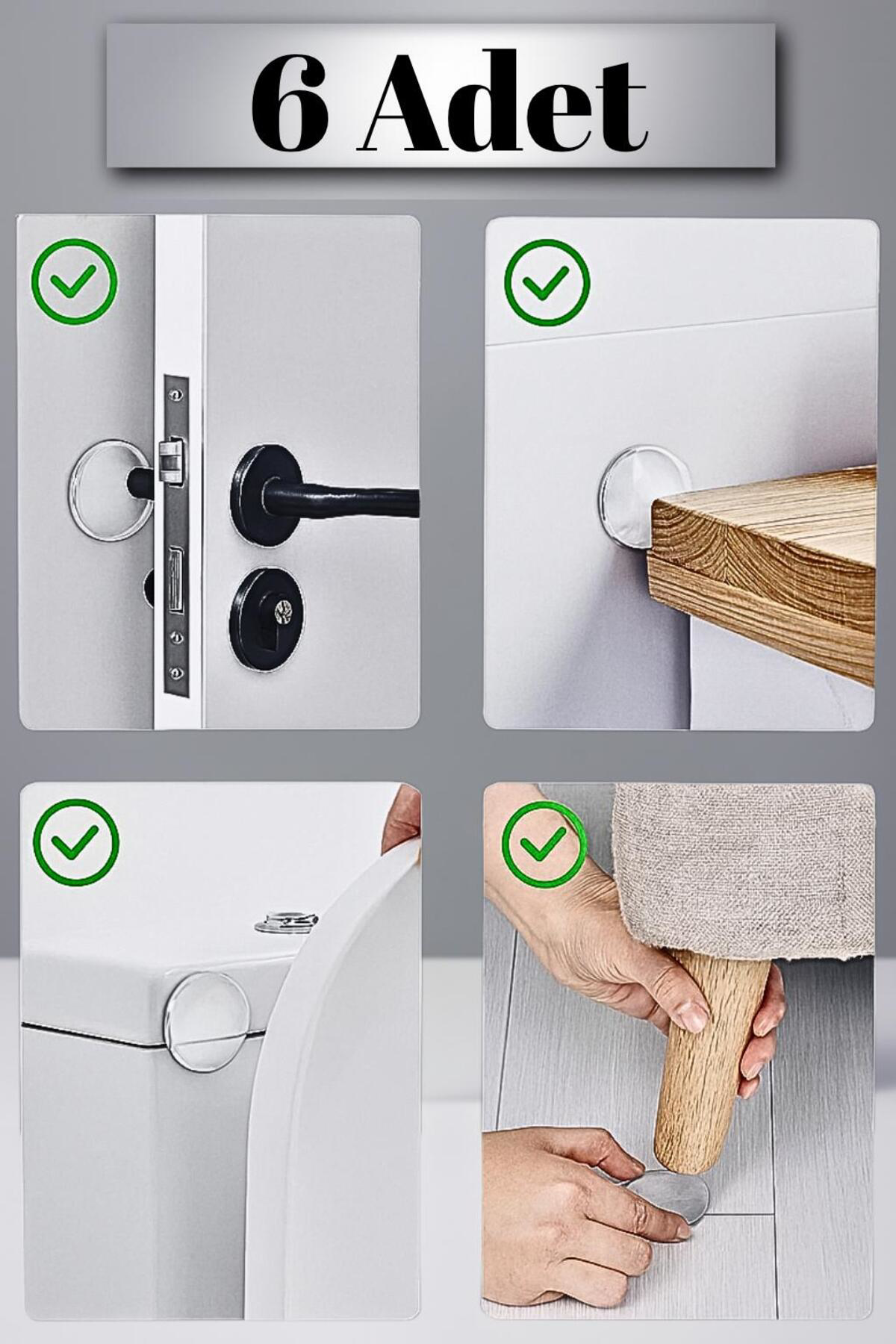 6 Adet Şeffaf Silikon Kapı Kolu ve Mobilya Koruyucu Tampon