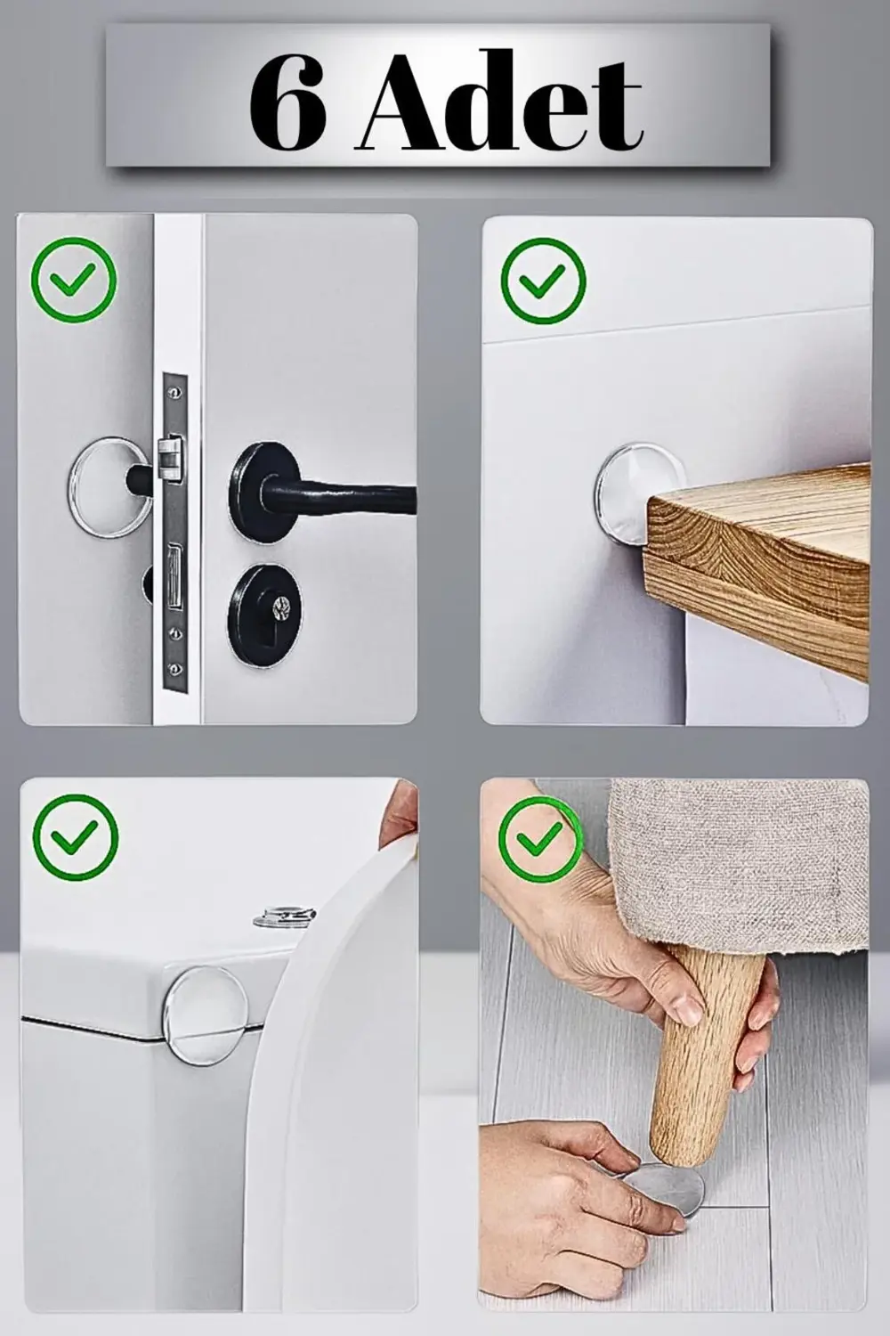 6 Adet Şeffaf Silikon Kapı Kolu ve Mobilya Koruyucu Tampon