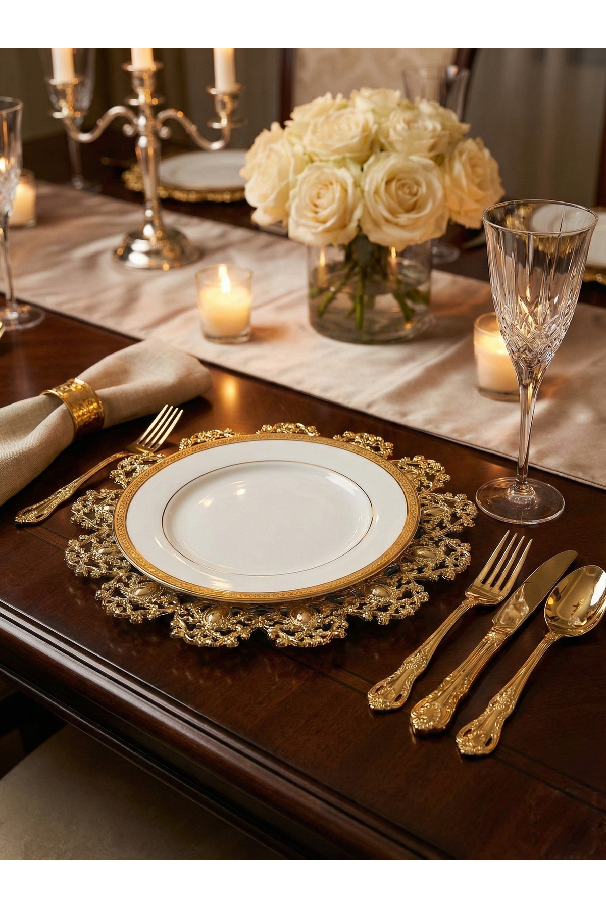 6 Adet Set Gold Detaylı Şeffaf Supla 30 cm - Lüks Amerikan Servis