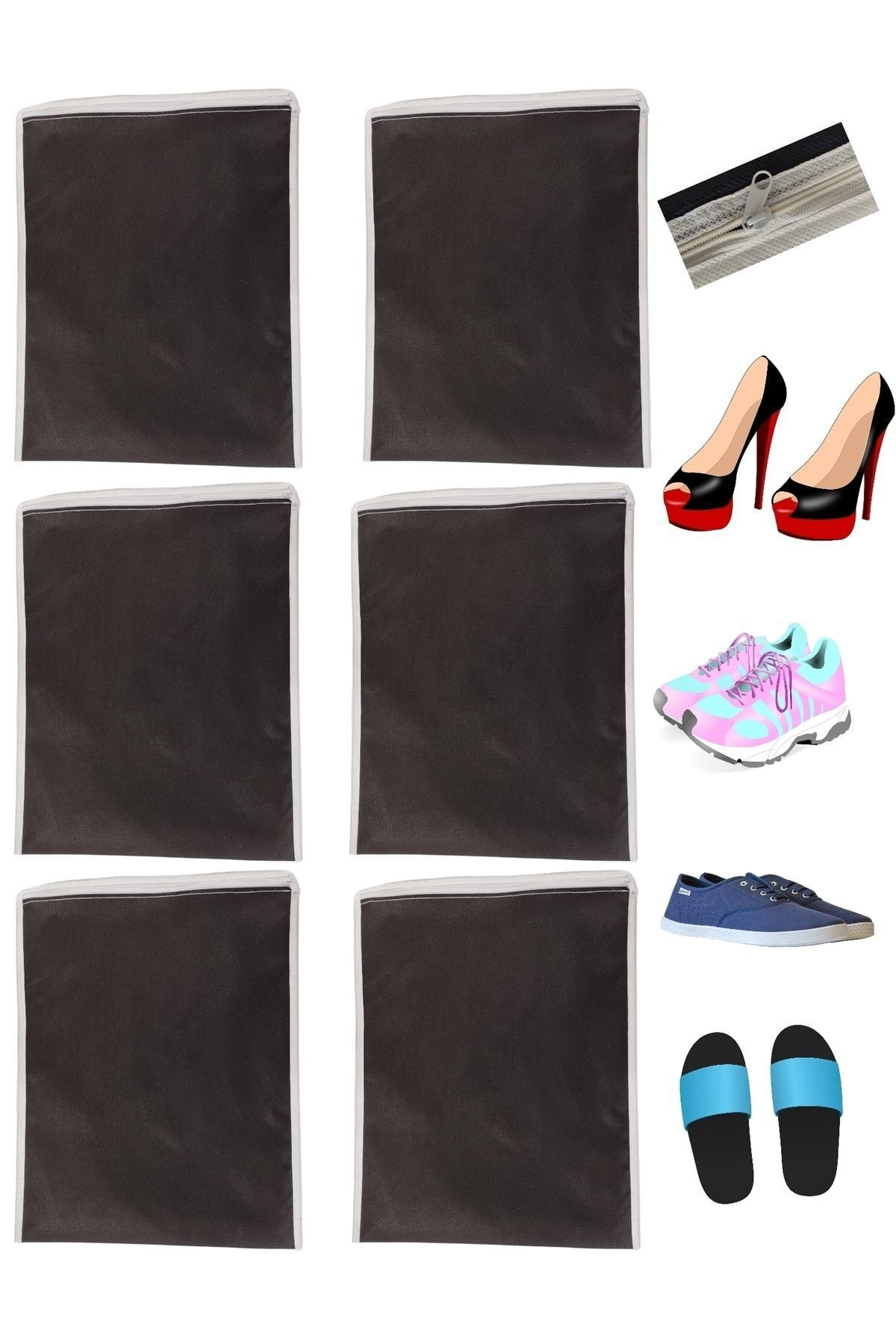 Balkan Room 6 Adet Siyah Ayakkabı Saklama Çantası Seyahat Hurcu Çok Amaçlı Fe