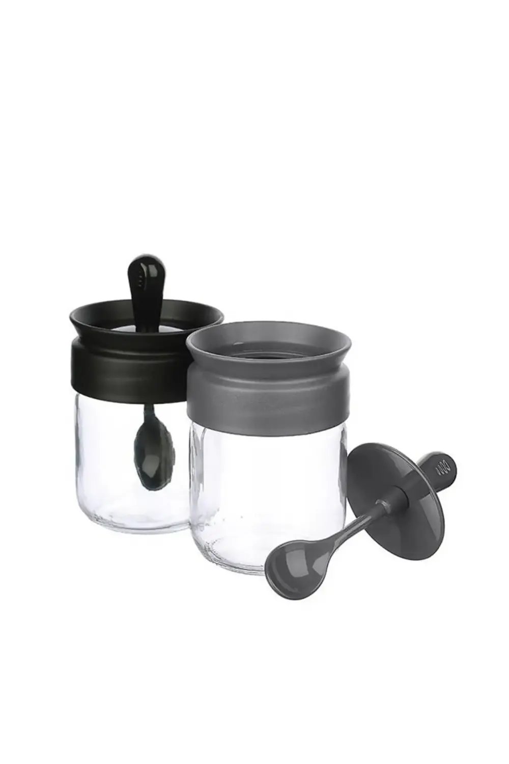6 Adet Siyah Baharatlık, Cam Kaşıklı Baharatlık, Kaşıklı Baharat
