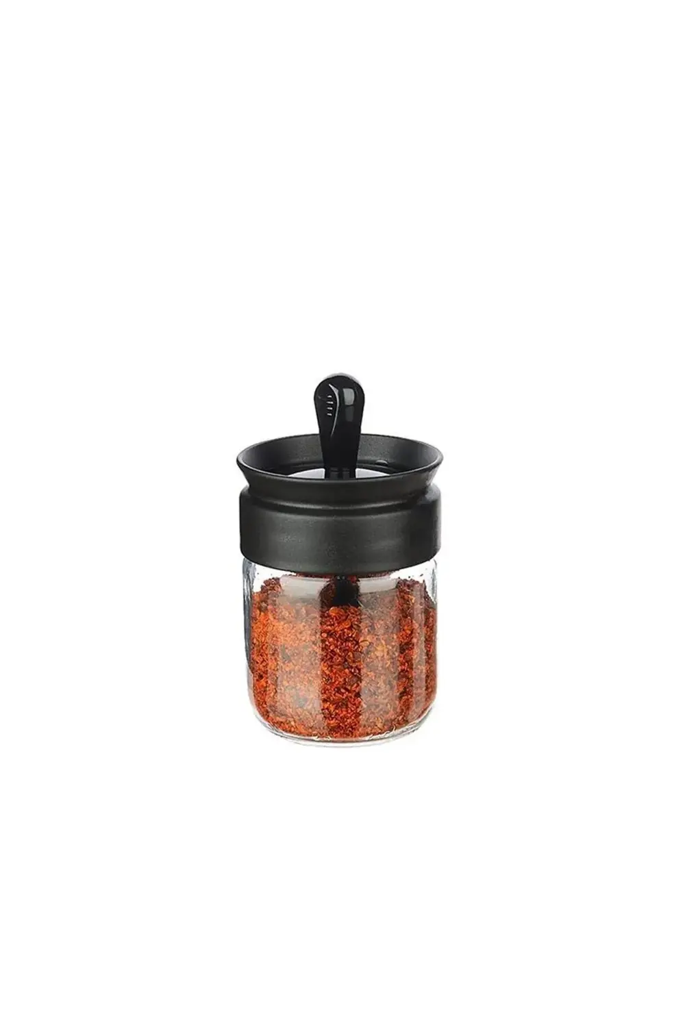 6 Adet Siyah Baharatlık, Cam Kaşıklı Baharatlık, Kaşıklı Baharat
