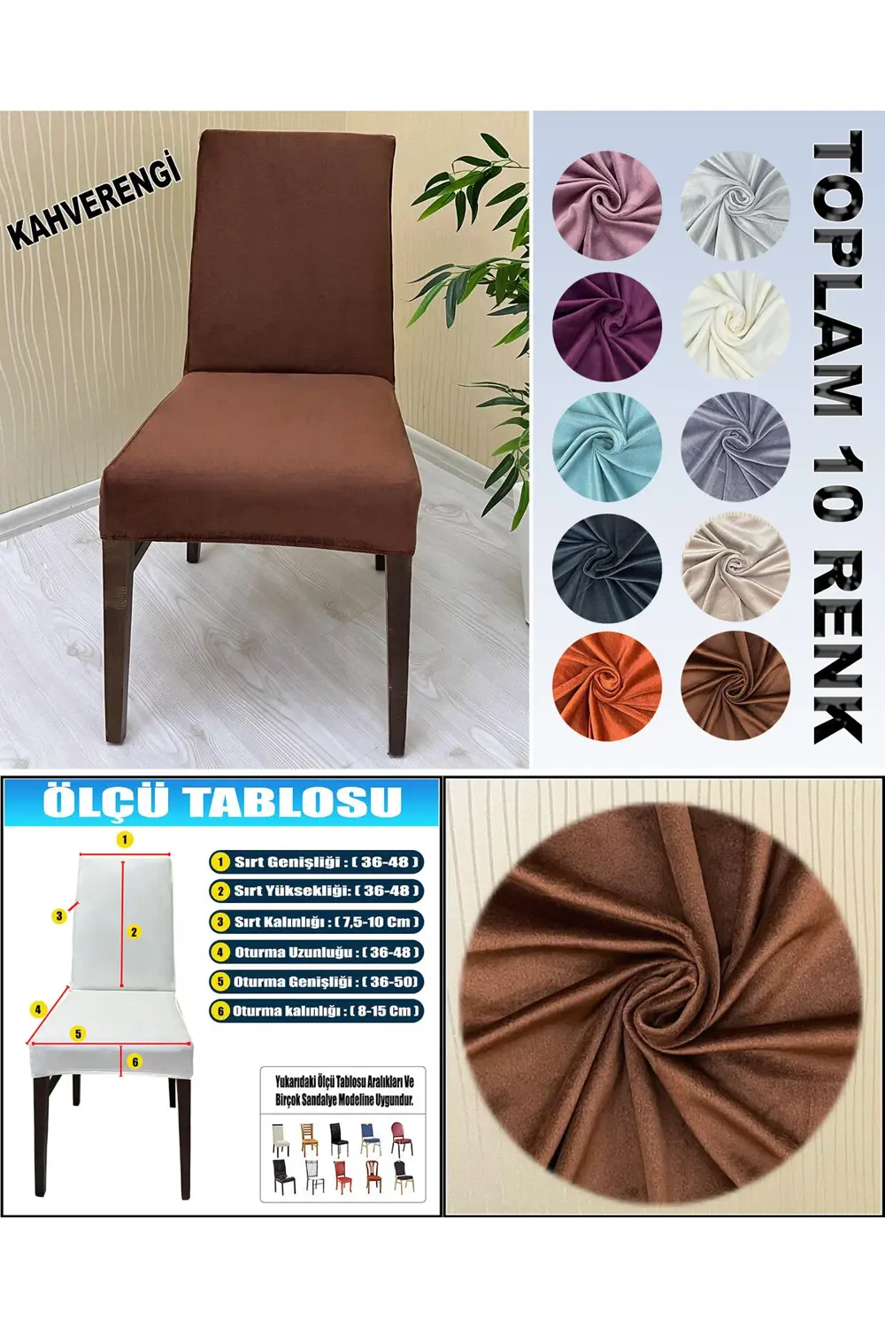 6 Adet Süet Detaylı Angora Kumaş Sandalye Kılıfı Yıkanabilir Likr